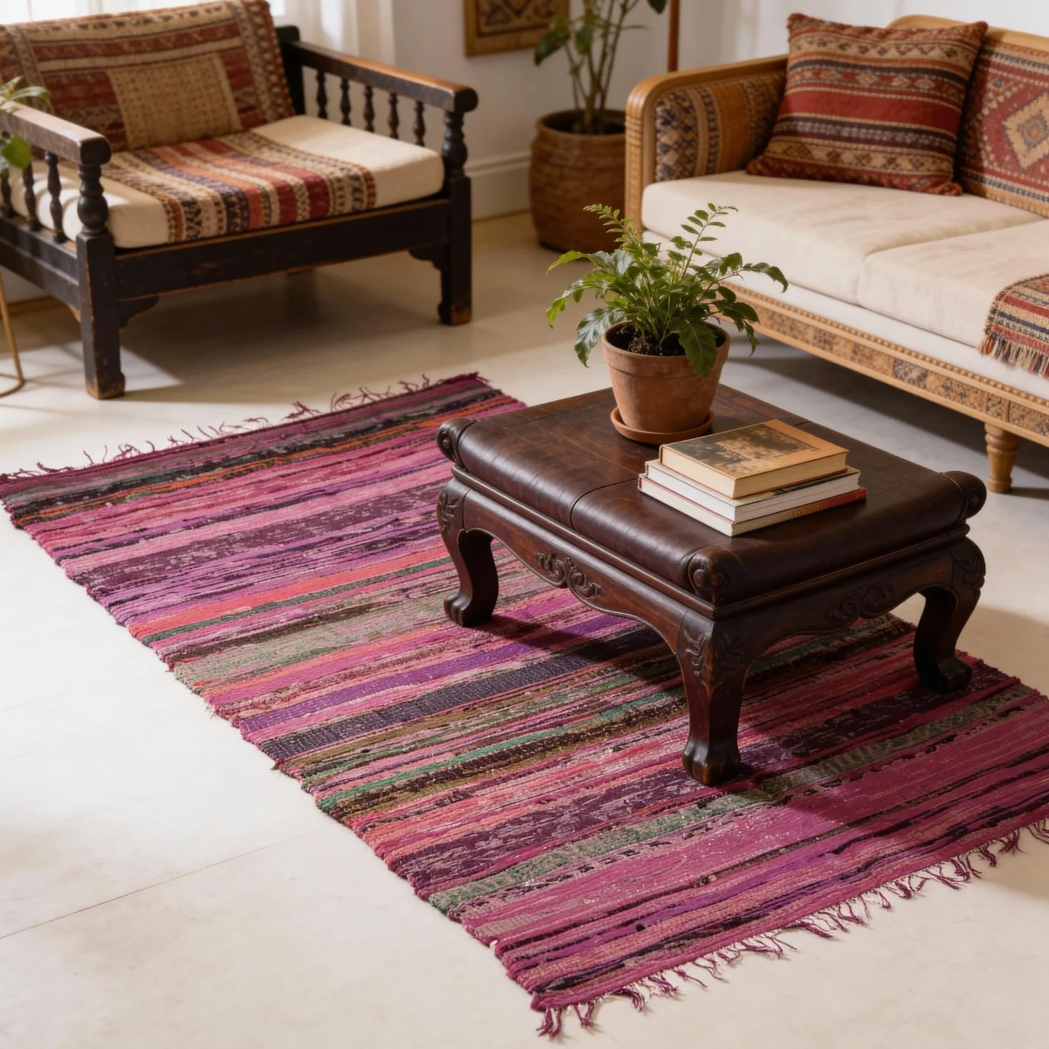 Lekki dywan z łatkami 100 x 160 cm liliowo-kolorowy czerwony bawełna