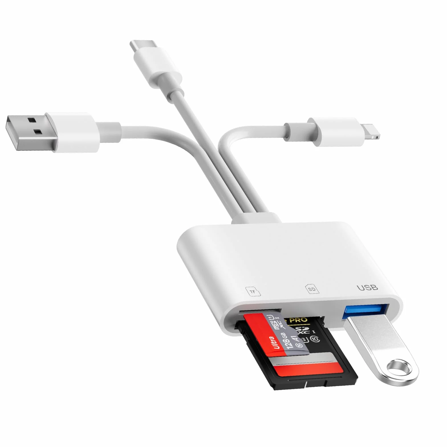 【Certyfikat Apple MFI】 Czytnik kart SD iPhone, USB-C & Lightning i USB-A, czytnik kart pamięci SD/TF/USB OTG, czytnik kart SD do iPhone'a/iPada/aparatu, czytnik kart iPhone, Plug & Play