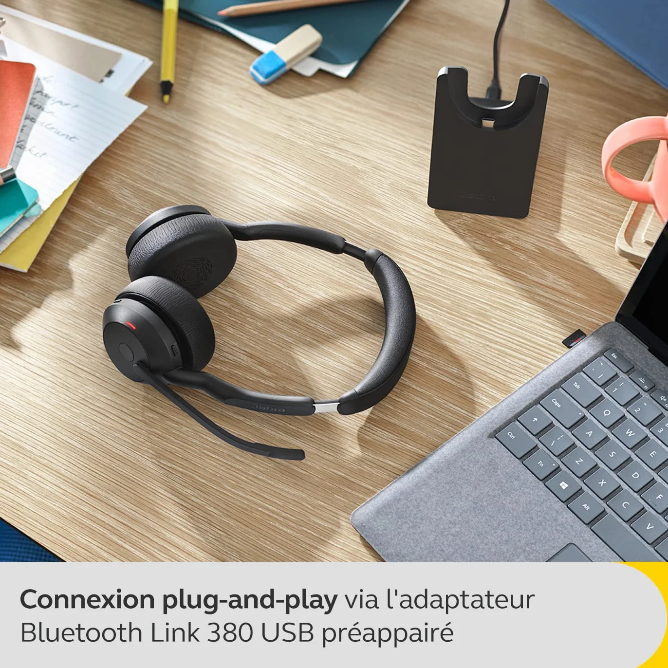 Jabra Evolve2 55 bezprzewodowy zestaw słuchawkowy stereo z technologią Jabra Air Comfort, mikrofon z redukcją szumów i ANC - certyfikat MS Teams, działa ze wszystkimi innymi platformami - czarny