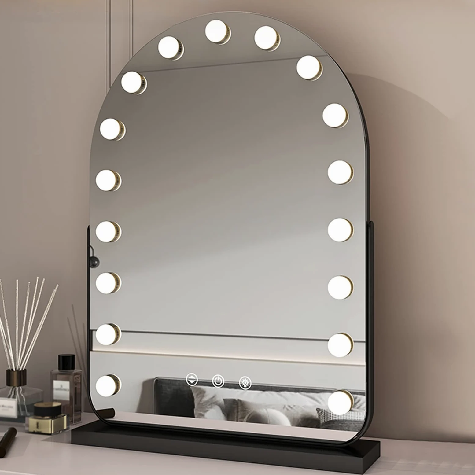 Lustro toaletkowe LED z obracaniem o 360°, sterowanie dotykowe, 3 kolorowe ustawienia światła, idealne do toaletki, łazienki i sypialni, lusterko do makijażu 32 x 44 cm