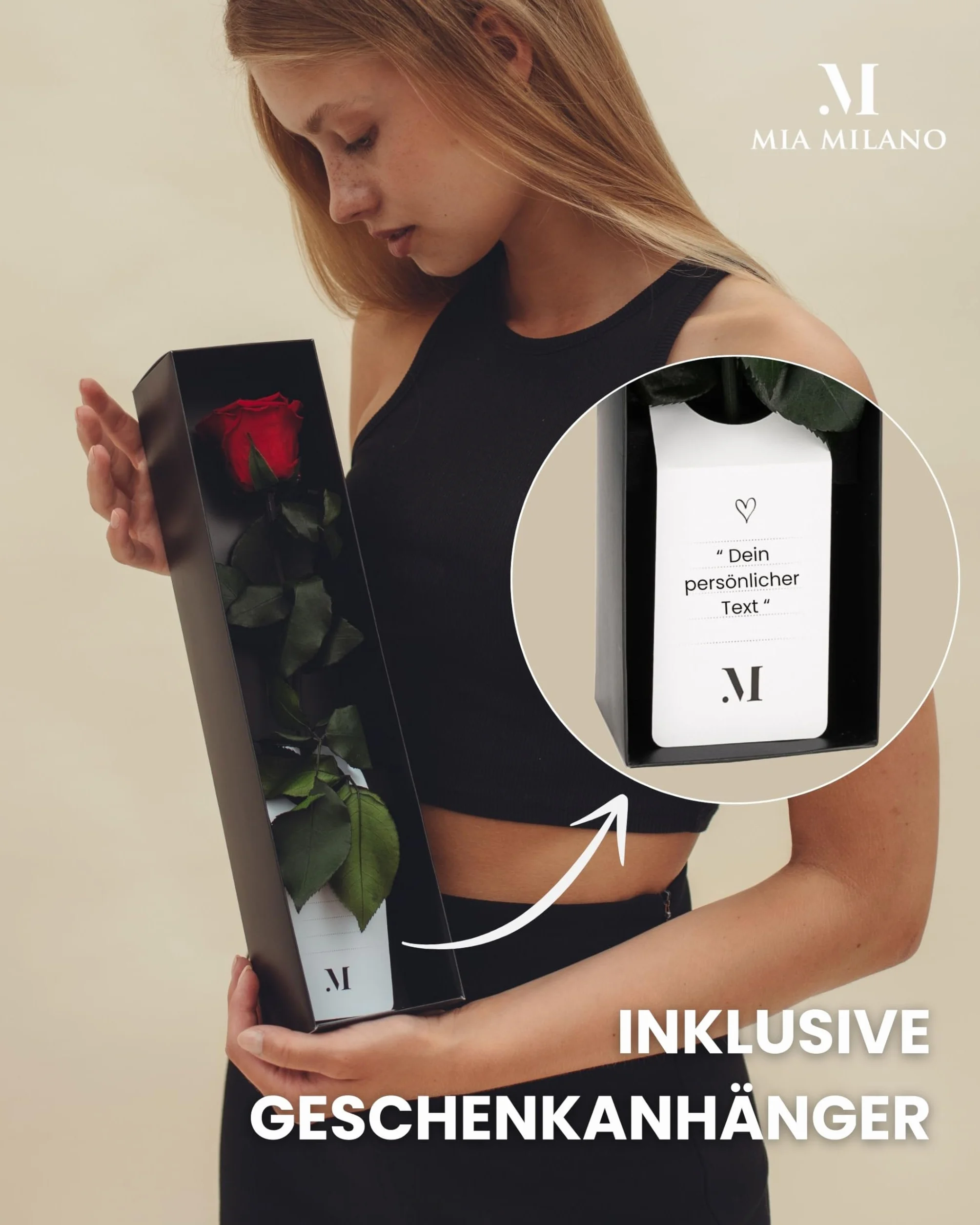 Mia Milano Wieczna róża czerwona na łodydze w pudełku prezentowym zakonserwowany kwiat o zapachu róży