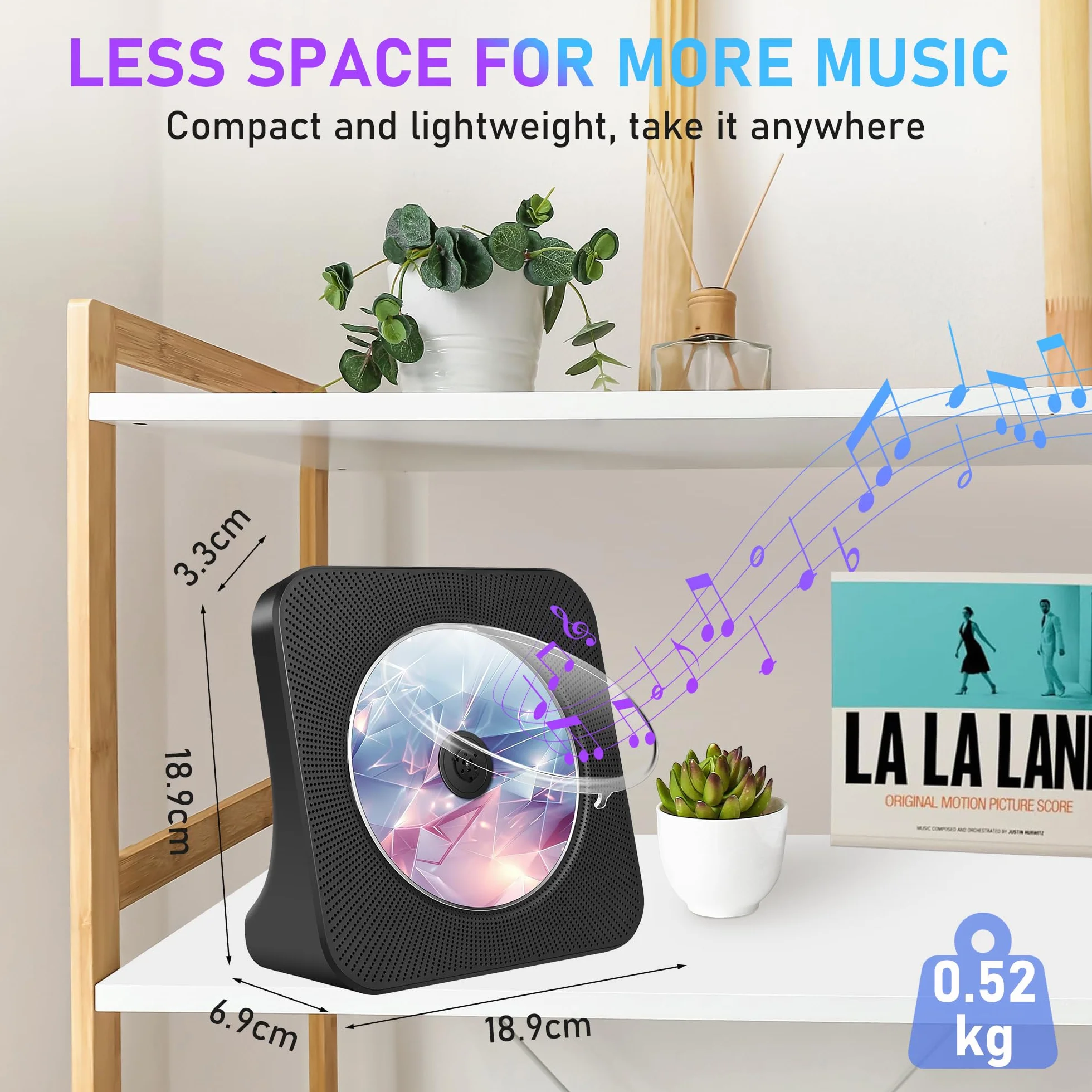 Biurkowy odtwarzacz CD z Bluetooth 5.0, odtwarzacz CD z wbudowanymi podwójnymi głośnikami stereo, przenośny odtwarzacz muzyka z radiem FM/Audio Boombox/AUX/USB
