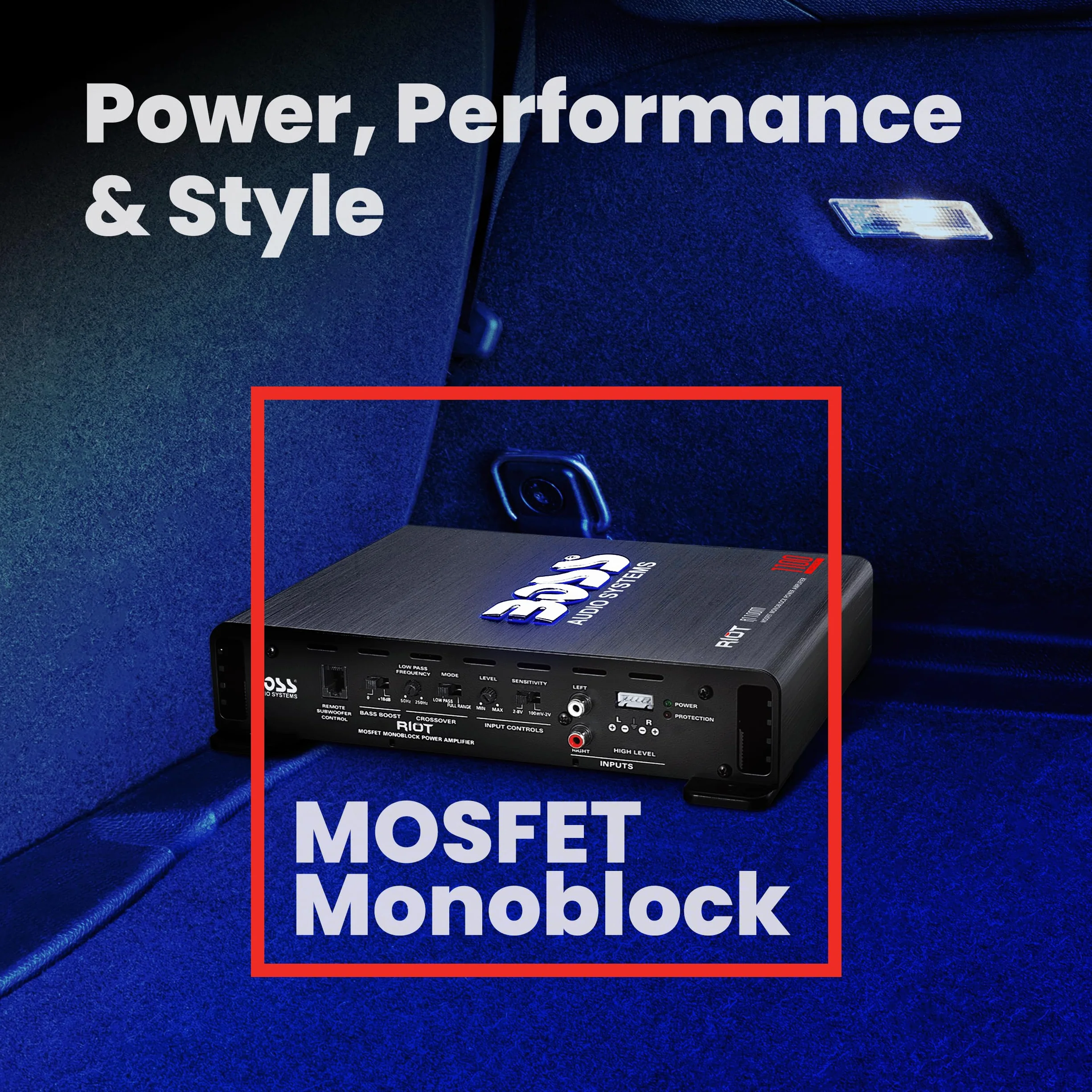 BOSS Audio Systems Wzmacniacz samochodowy monoblokowy R1100M - wysoka moc wyjściowa 1100, stabilny 2-8 omów, wejścia niskie/wysokiego poziomu, zwrotnica dolnoprzepustowa, zasilacz MOSFET