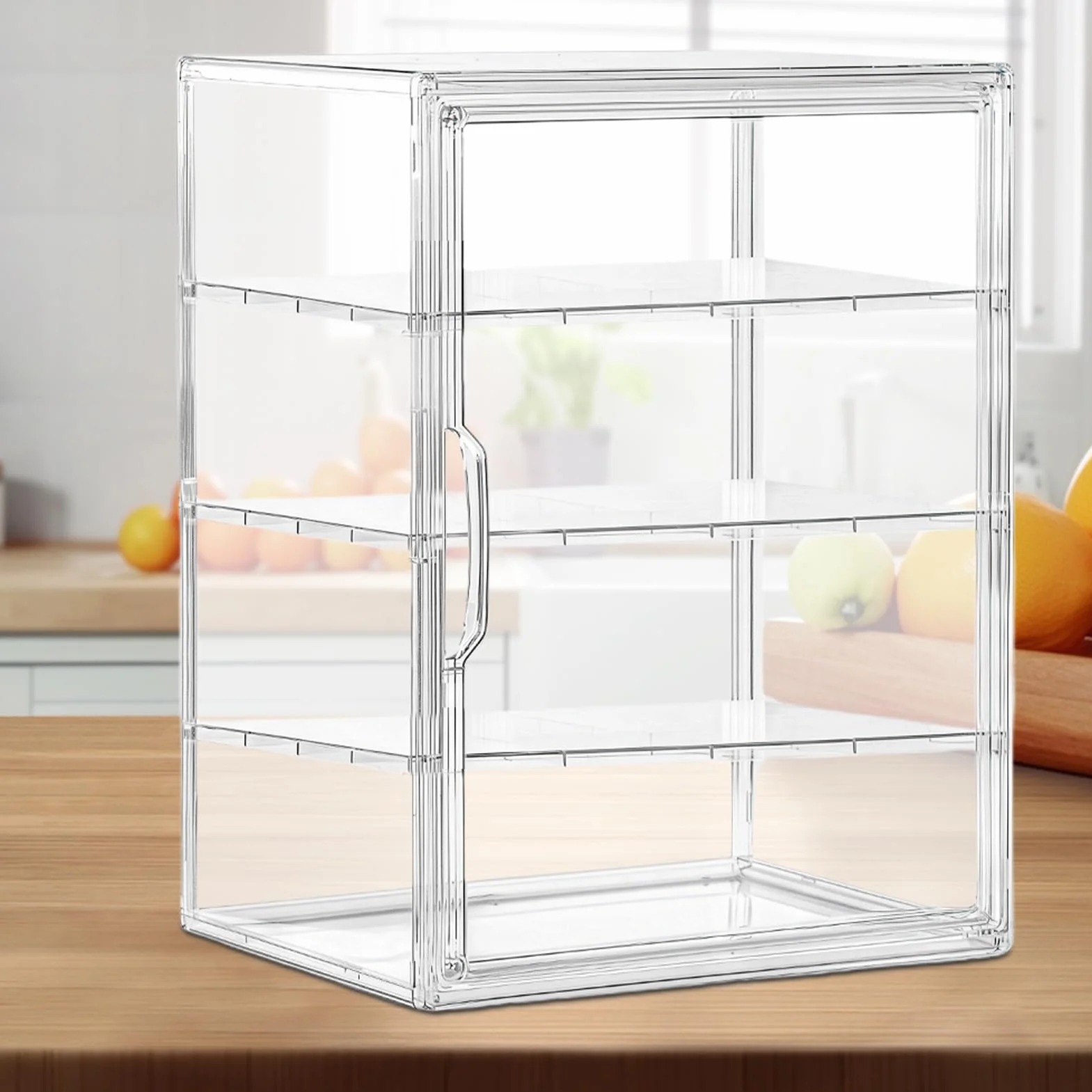 Acrylic Pastry Display Box, Clear 4-Layer Bread Organizer, Airtight Bakery Storage Case, 40x30x25cm, for Kitchen Counter, Sandwiches, Bagels, Homemade Goods Counters Organized