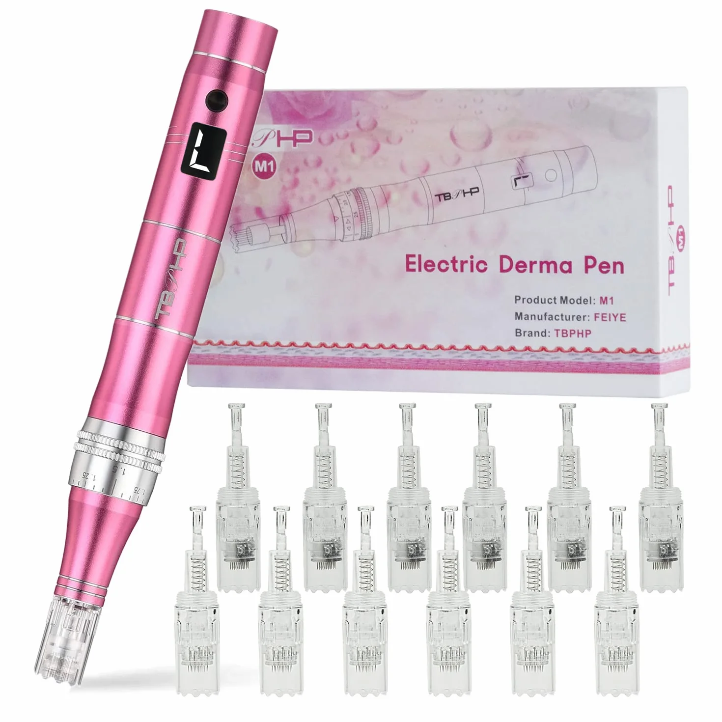 Dermapen TBPHP M1 z LCD mezoterapia + wkłady 12 szt (Różowy)