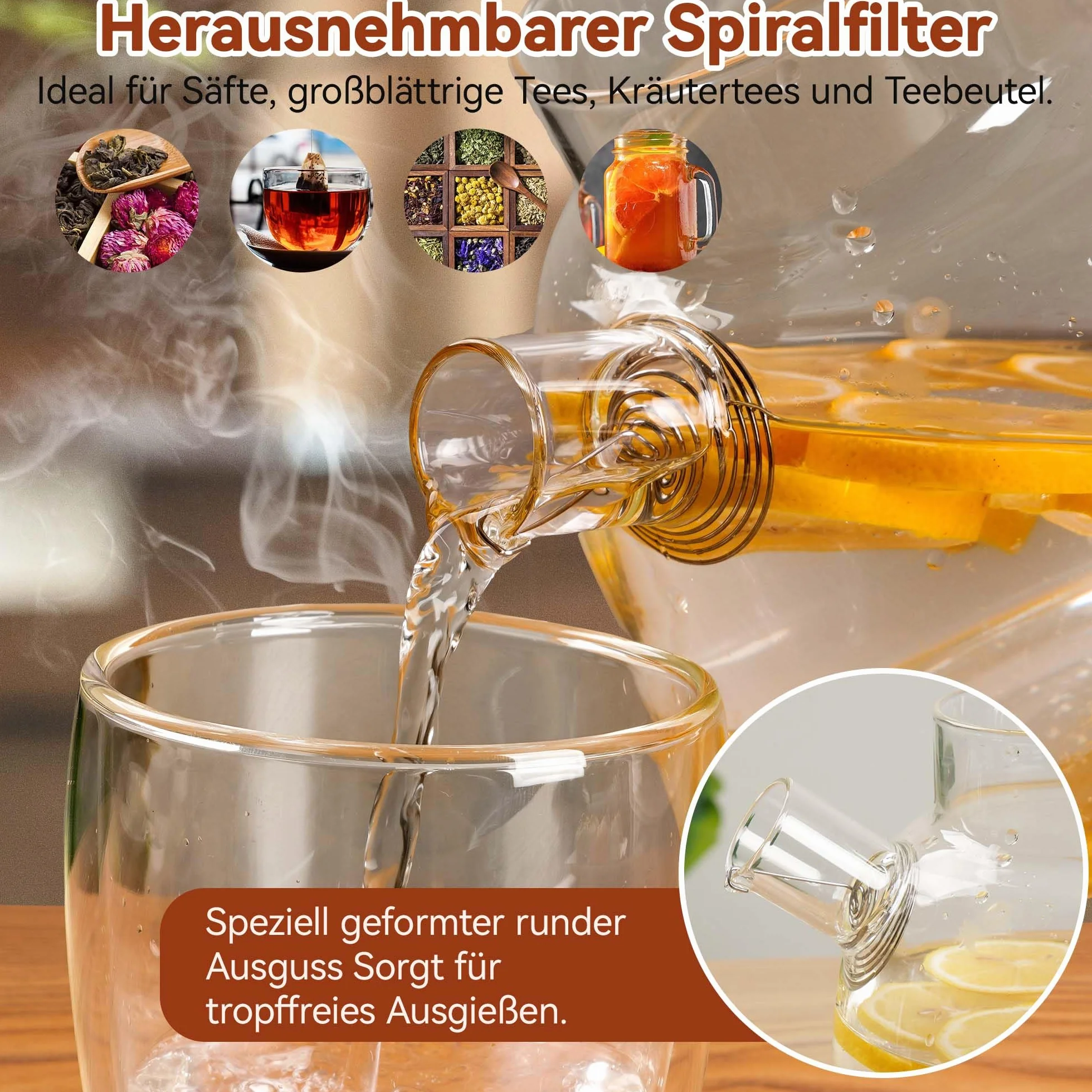 Szklany dzbanek do herbaty 1500 ml z sitkiem ze szkła borokrzemowego