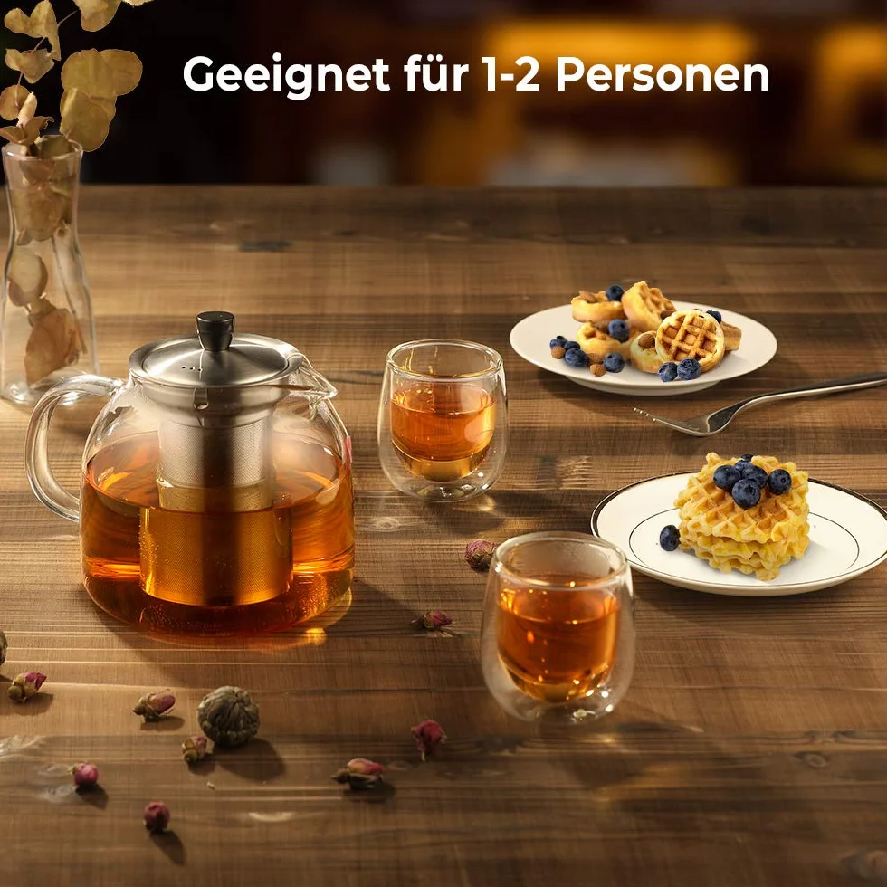 Ecooe Szklany czajniczek z zaparzaczem 1000 ml, bezbarwny szklany czajniczek z wyjmowanym zaparzaczem ze stali nierdzewnej, do czarnej herbaty zielonej herbaty zapachowej herbaty owocowej