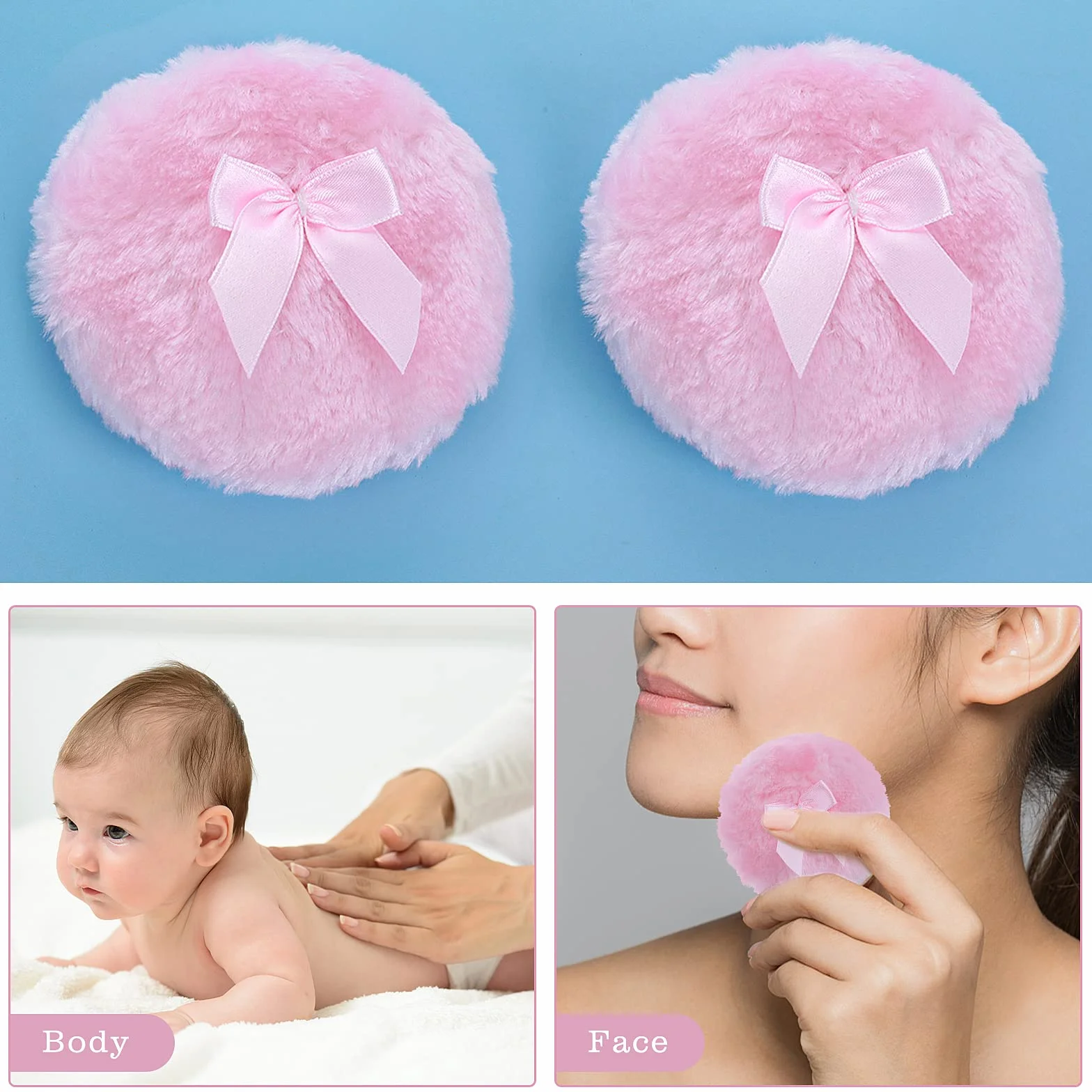 Sibba Duży, puszysty puder, 10 cm, ultramiękki, zmywalny, wielokrotnego użytku, welur, do twarzy, ciała, luźne pudru, narzędzie do makijażu na mokro i sucho (różowy)