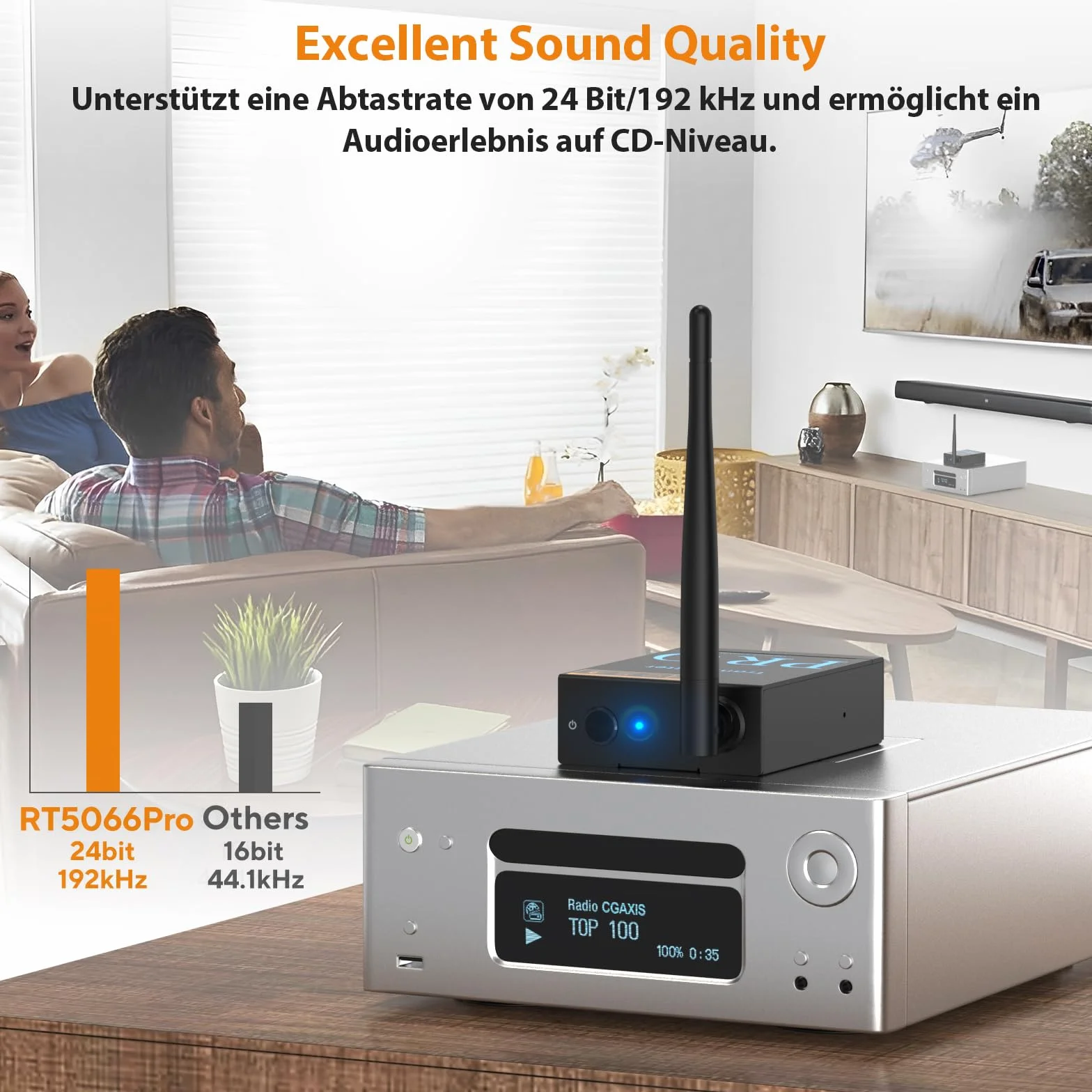 1Mii bezprzewodowy nadajnik i odbiornik audio 3 w 1, transmisja radiowa 2,4 GHz, niskie opóźnienia, muzyka Hi-Fi z TV/PC do aktywnego subwoofera/głośnika/stereo, optyczny/koncentryczny/3,5 mm wyjście