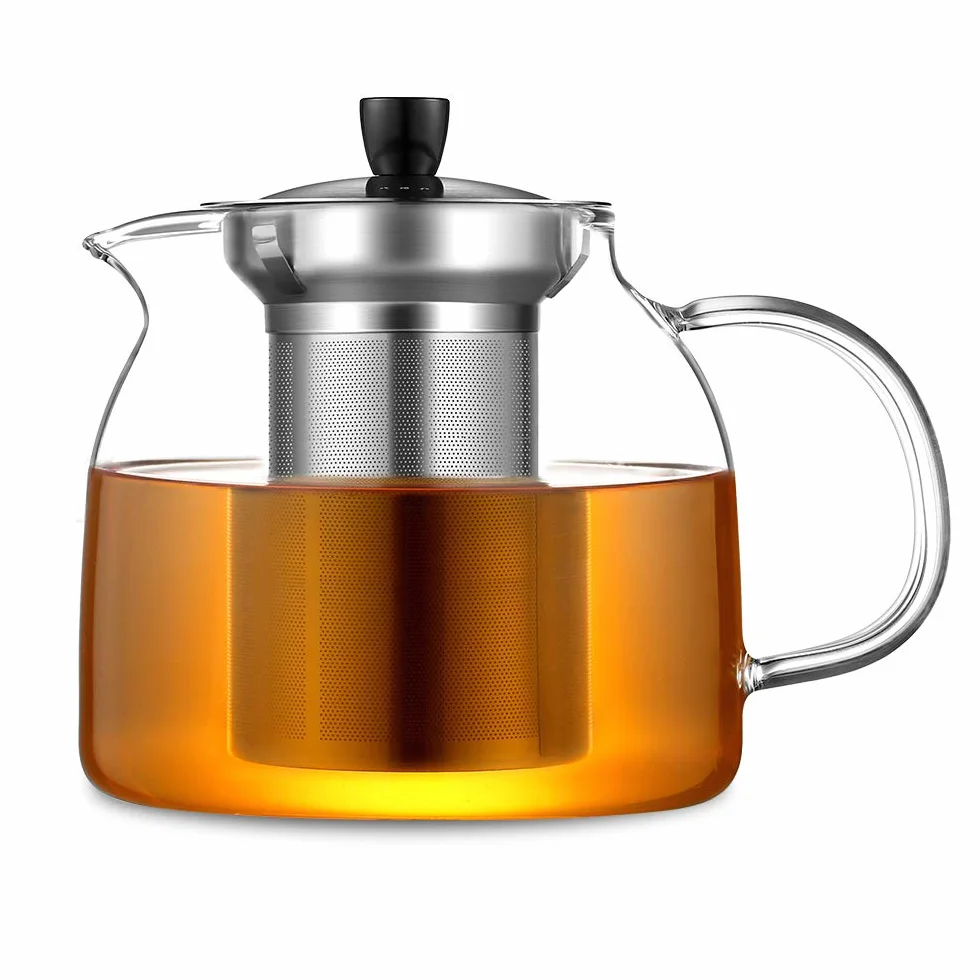 Ecooe Szklany czajniczek z zaparzaczem 1000 ml, bezbarwny szklany czajniczek z wyjmowanym zaparzaczem ze stali nierdzewnej, do czarnej herbaty zielonej herbaty zapachowej herbaty owocowej