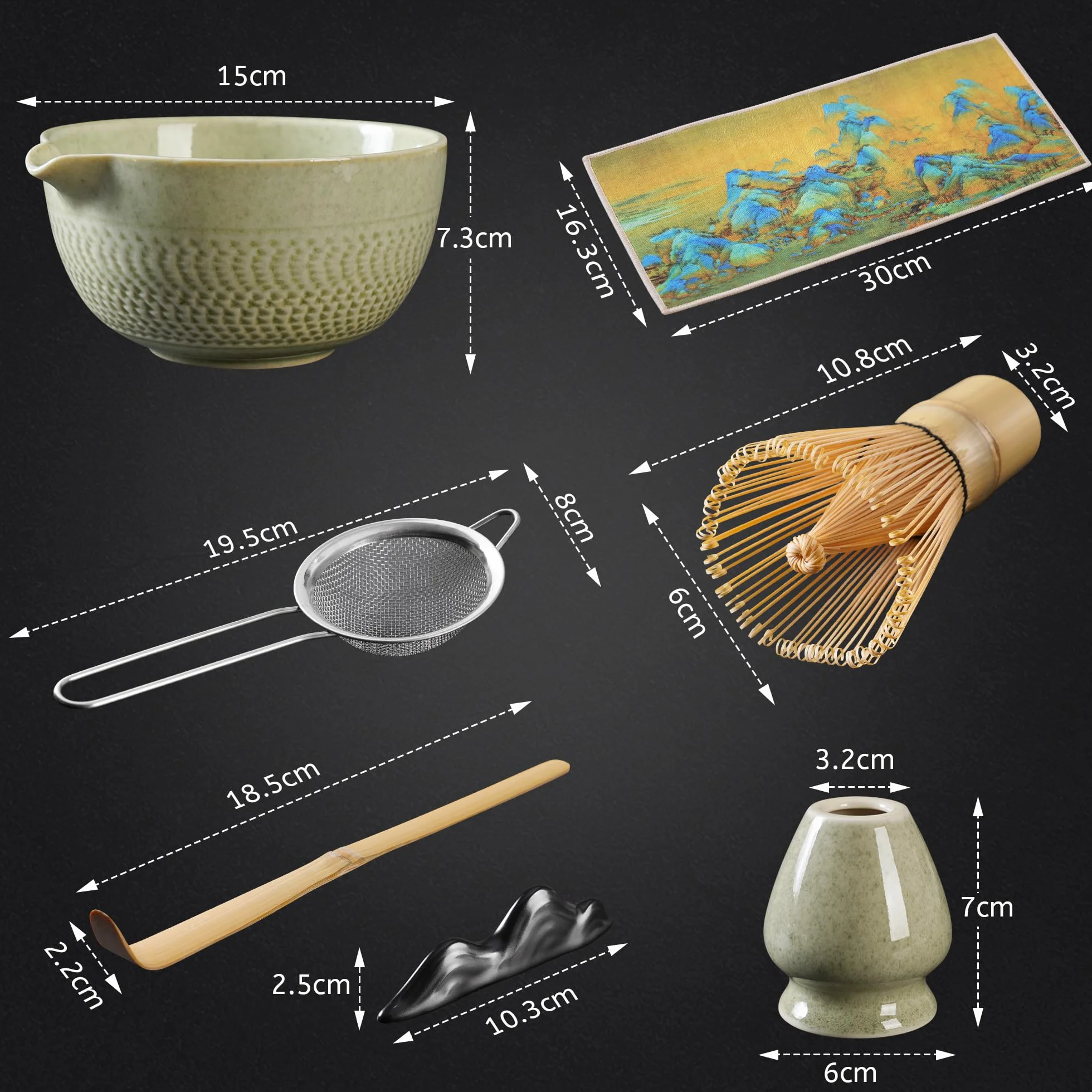 Zestaw do Herbaty Matcha 7 Elementów z Trzepaczką i Uchwytem