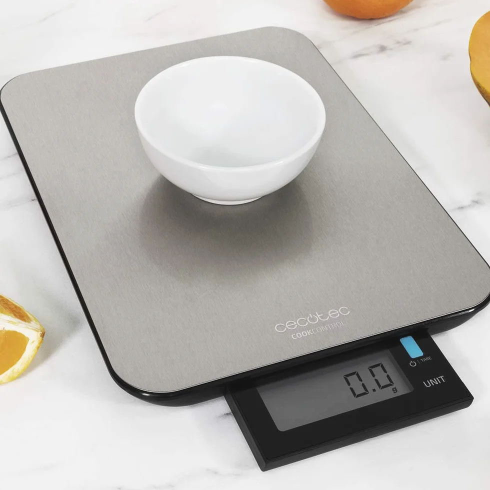 Cecotec Kuchenna cyfrowa waga kuchenna 9000 Waterproof, wysoka precyzja, stal nierdzewna, wodoodporna, bardzo duży i zdejmowany podświetlany wyświetlacz LCD, maksymalna pojemność 10 kg