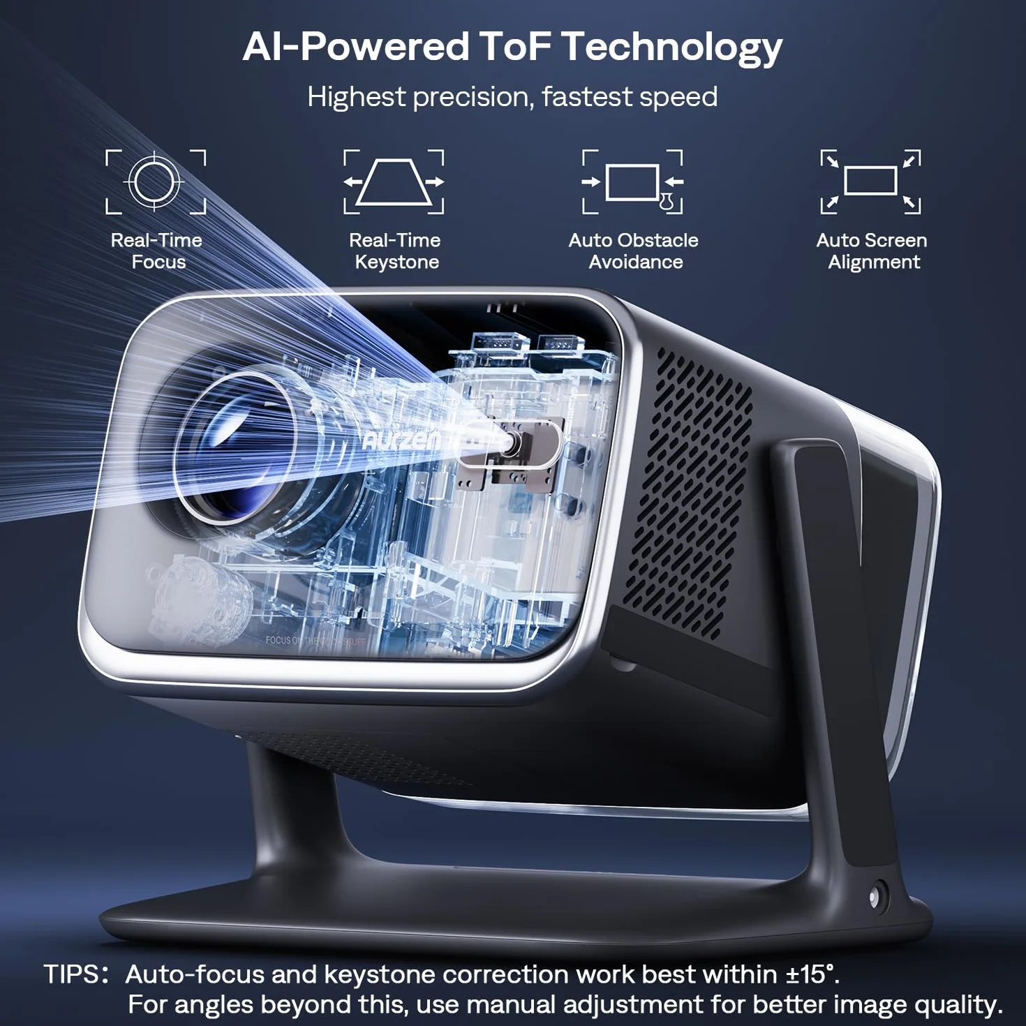 Aurzen Boom Mini 4 w 1 inteligentny projektor z Google TV, kino domowe i projektor zewnętrzny z obsługą 4K, dźwięk Dolby 20 W, projektor 500 ANSI, autofokus ToF i korekcja trapezu