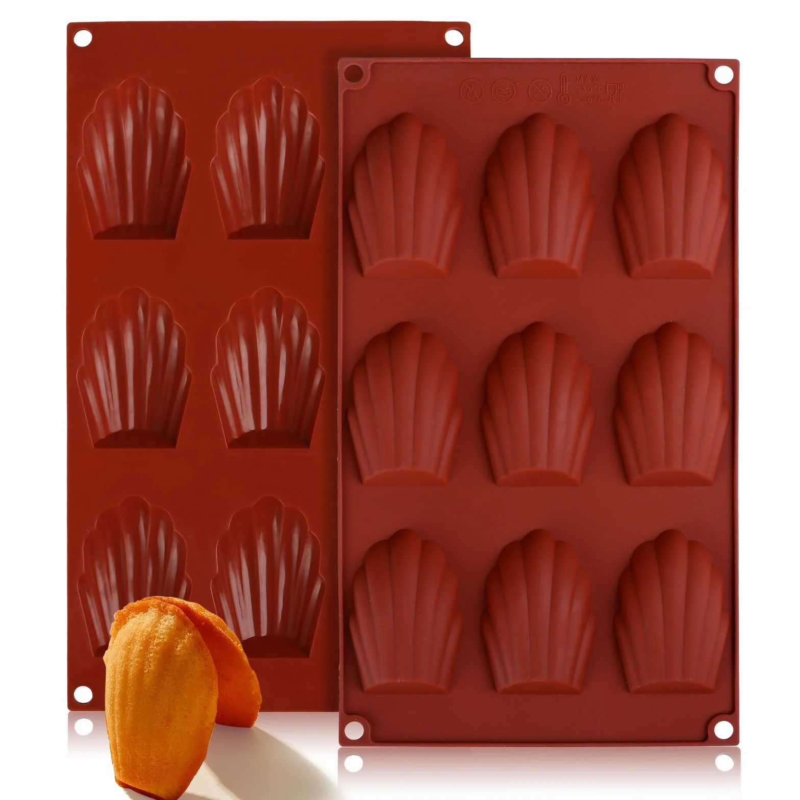 Bäcker & Lecker 2 silikonowe formy do pieczenia Madeleine 29 x 17 cm powłoka zapobiegająca przywieraniu 9 zagłębień