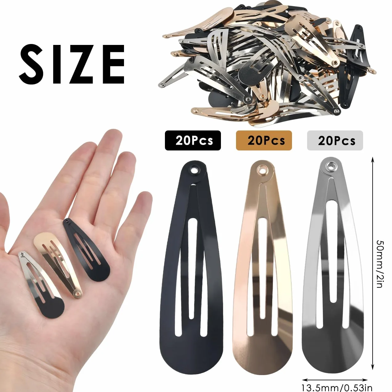 60 sztuk spinek do włosów dla kobiet, dziewcząt, mężczyzn (złote, srebrne, czarne) 5 cm