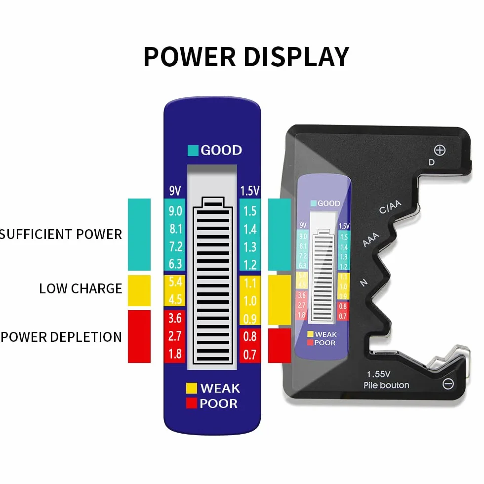 DollaTek 1,5 V 9 V bateria cyfrowa AA AAA LR44 tester uniwersalny tester pojemno?ci baterii litowej zasilacz sprawdzacz narz?dzia pomiarowe - czarny