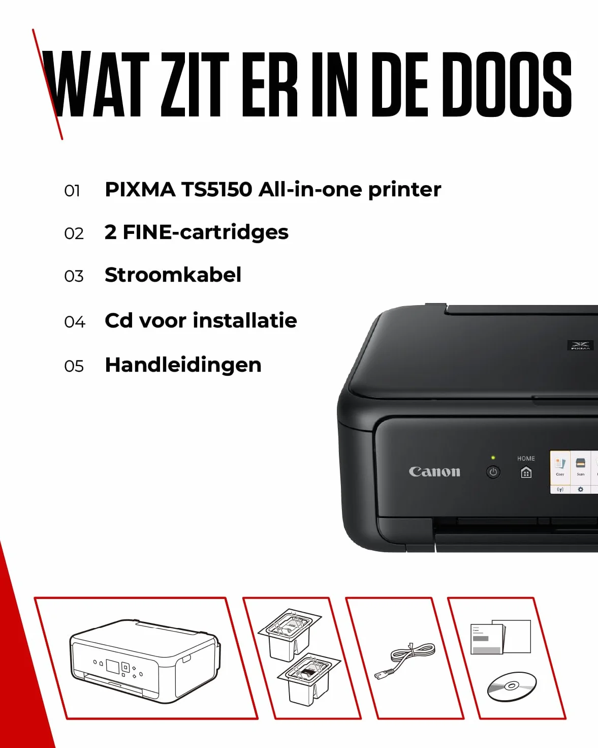 Canon 2228C006 PIXMA TS5150 Drukarka Wielofunkcyjna 31.5 x 14.7 x 42.5 cm, Czarny