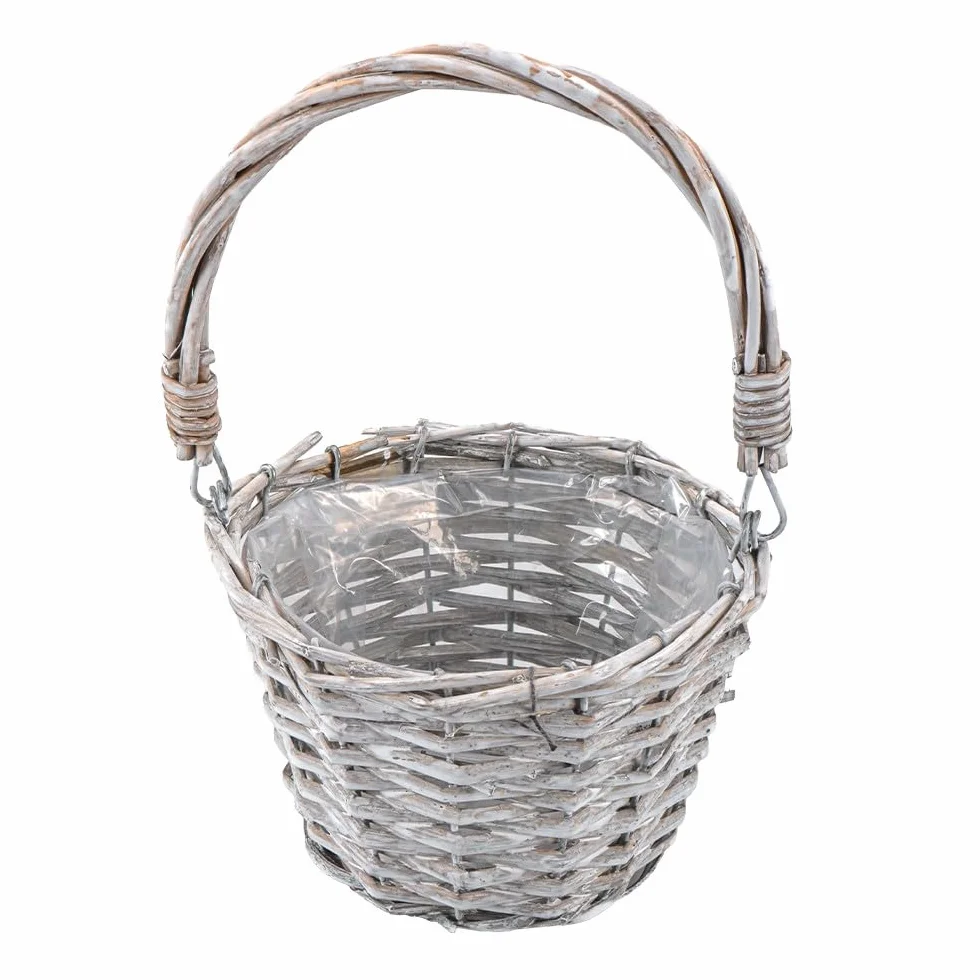 Kosz wiklinowy drewniany z folią Ø 15 cm wys. 26 cm szary