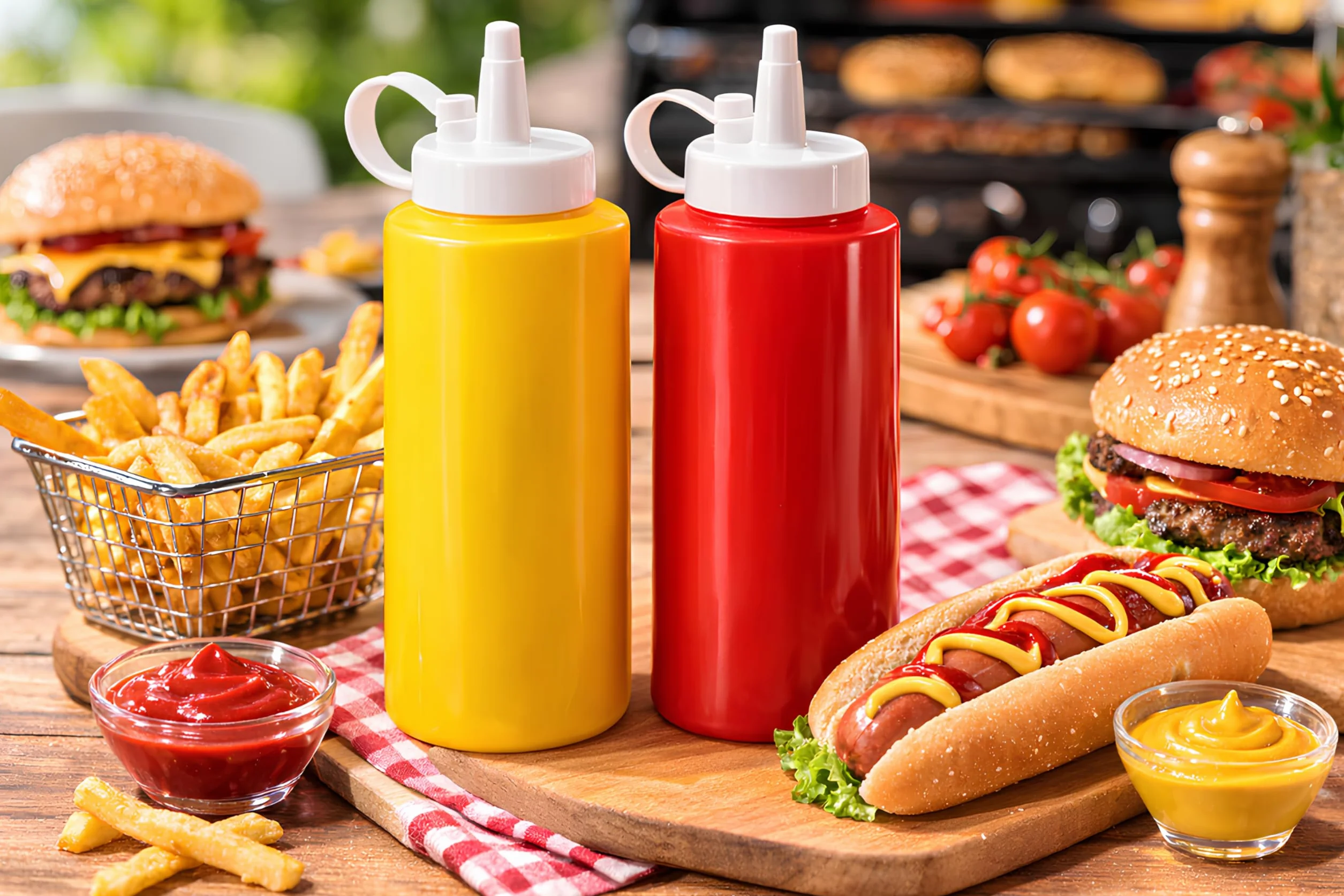 Butelki dozowniki sosów 375 ml plastikowe wielokrotnego użytku ketchup majonez musztarda