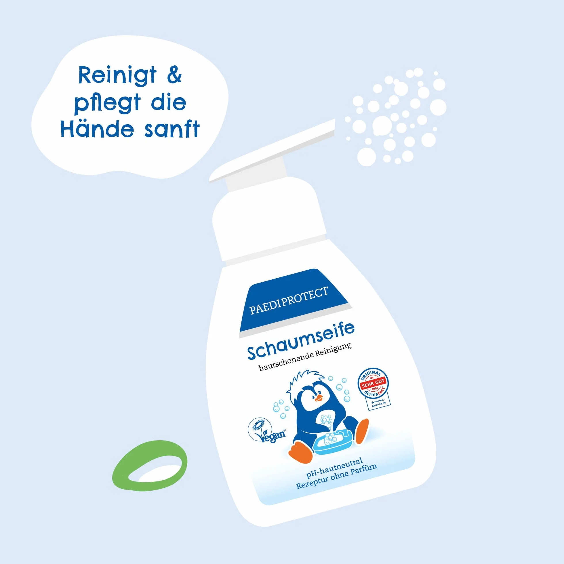 PAEDIPROTECT Mydło w piance dla dzieci i dorosłych 250 ml, bezzapachowe i nawilżające, antybakteryjne mydło z aloesem i gliceryną, oczyszczające, wzmacniające odporność i regenerujące, wegańskie mydło do rąk o neutralnym pH