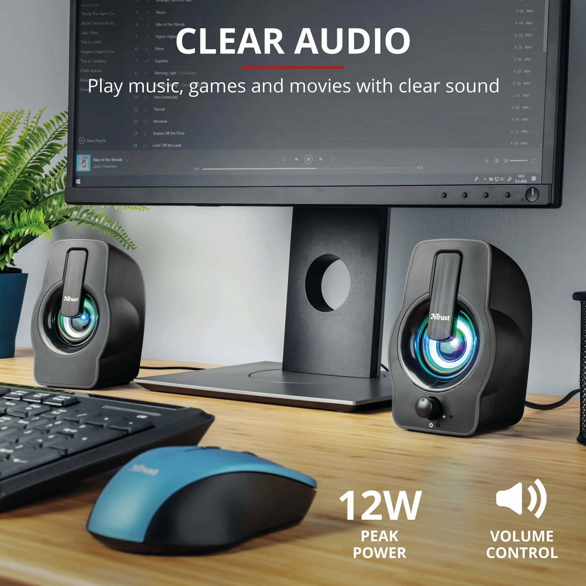 Trust Gemi Głośniki RGB LED 2.0 PC do komputera i laptopa, 12 W, zasilanie USB, podświetlane, czarne