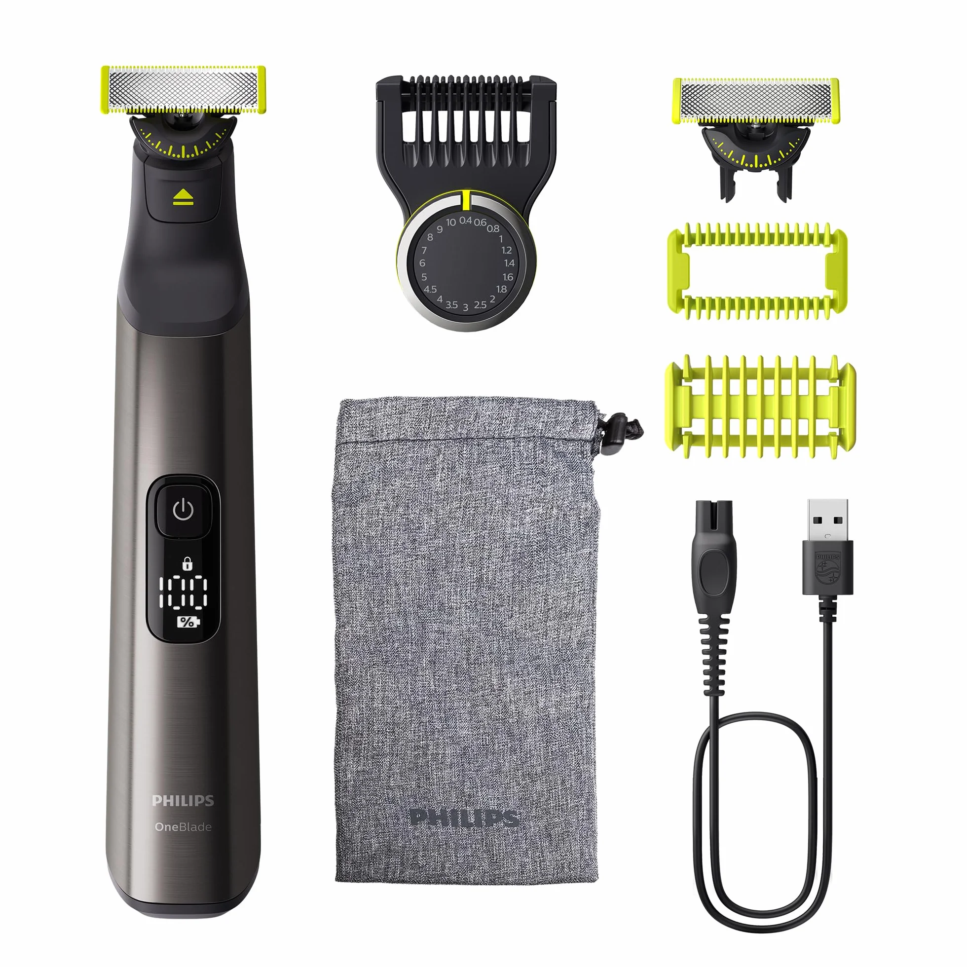 Philips OneBlade Pro 360 Autentyczny Elektryczny trymer do twarzy i ciała, golarka i golarka do ciała, 2x ostrza 360, 1x grzebień o długości 20, 1x zestaw do ciała, 1x miękkie etui, QP6552/30