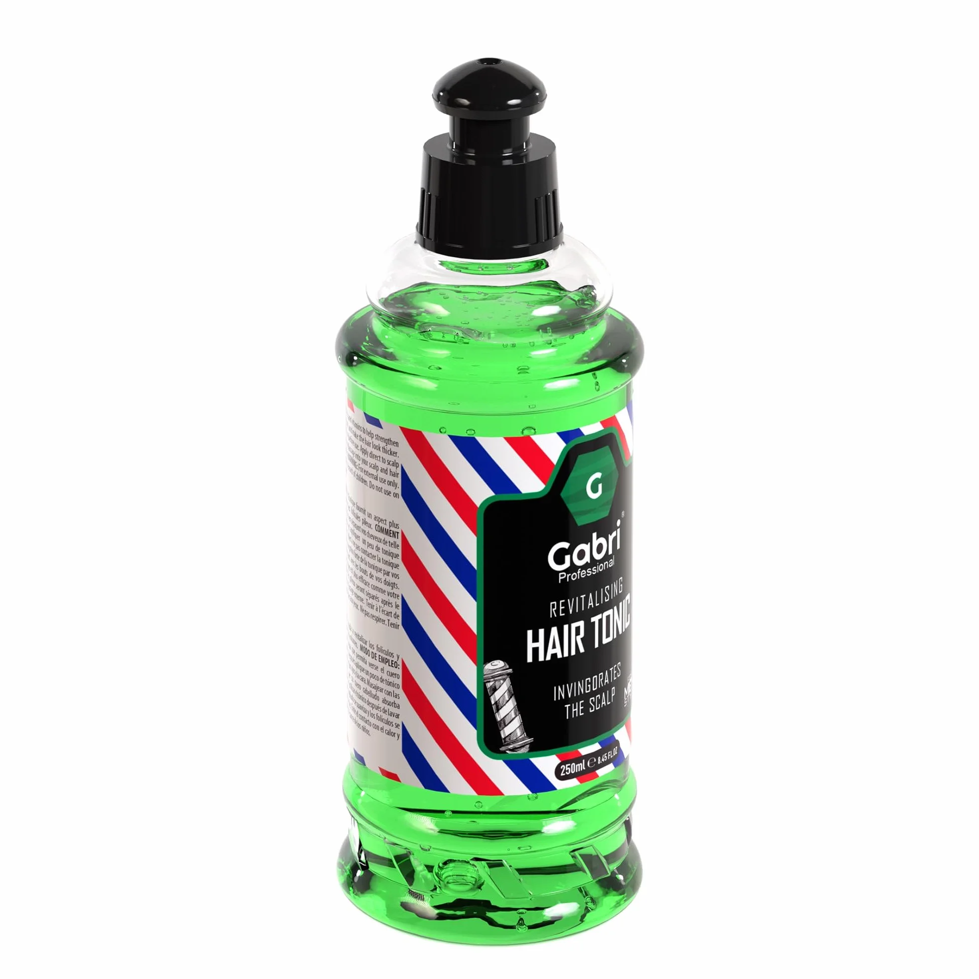 Gabri HAIR TONIC - orzeźwiający tonik do włosów - z atrakcyjnym wzornictwem Barber Shop, orzeźwiająca zieleń wewnątrz i nieodparty zapach! - 250 ml (1 sztuka)
