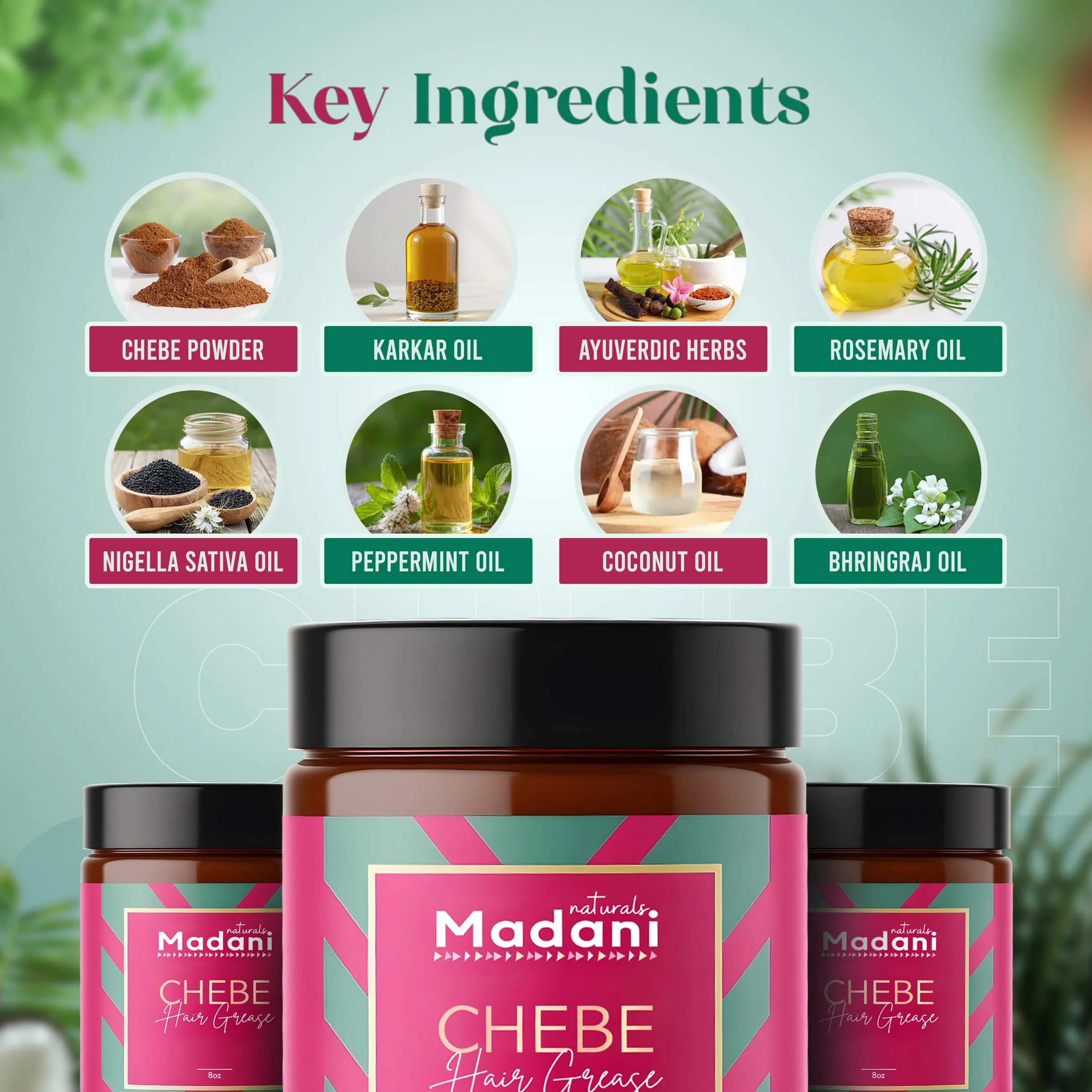 Madani Naturals Chebe Smar do wzrostu włosów z olejkiem rozmarynowym, przerzedzające się włosy i leczenie wypadania włosów, dla mężczyzn i kobiet, masło wegańskie
