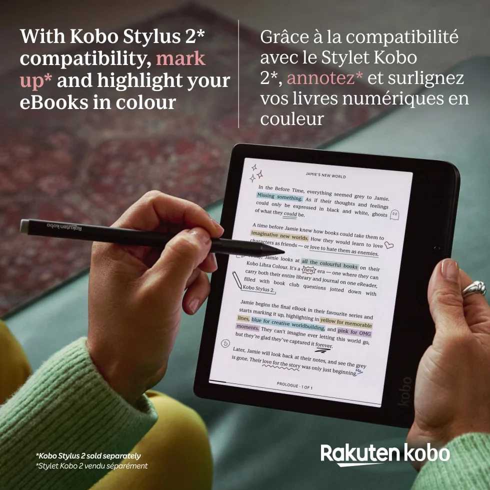 Kobo Libra Colour | eReader | E Ink Kaleido™ 3 7" kolorowy wyświetlacz antyrefleksyjny | Tryb ciemny | Audiobooki | Wodoodporny (biały)