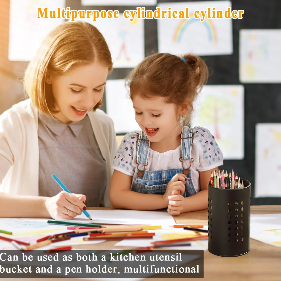 Evanda Uchwyt na przybory kuchenne na blat 2 szt., czarny pojemnik na przybory kuchenne ze stali nierdzewnej, stylowy organizer i garnek na przybory kuchenne do nowego domu i mieszkania