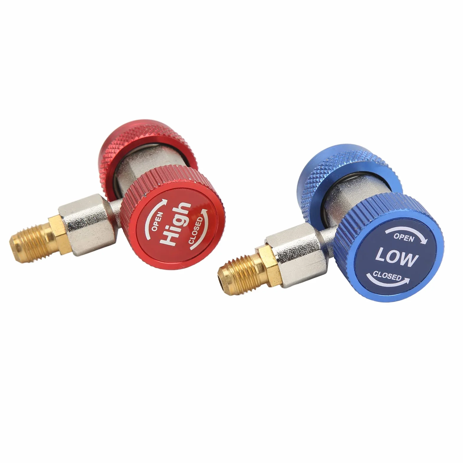 2x Szybkozłącze R134A AC do Klimatyzacji, Zestaw 2 Adapterów High Low, Czerwony do Wysokiego Ciśnienia, Niebieski do Niskiego Ciśnienia, Szybkie i łatwe Podłączanie/odłączanie