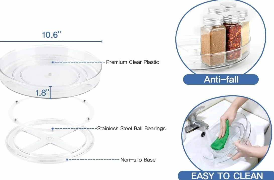 Obrotowy organizer do lodówki Drehteller Lazy Susan 23,5cm 360° okrągły uchwyt na przyprawy przezroczysty