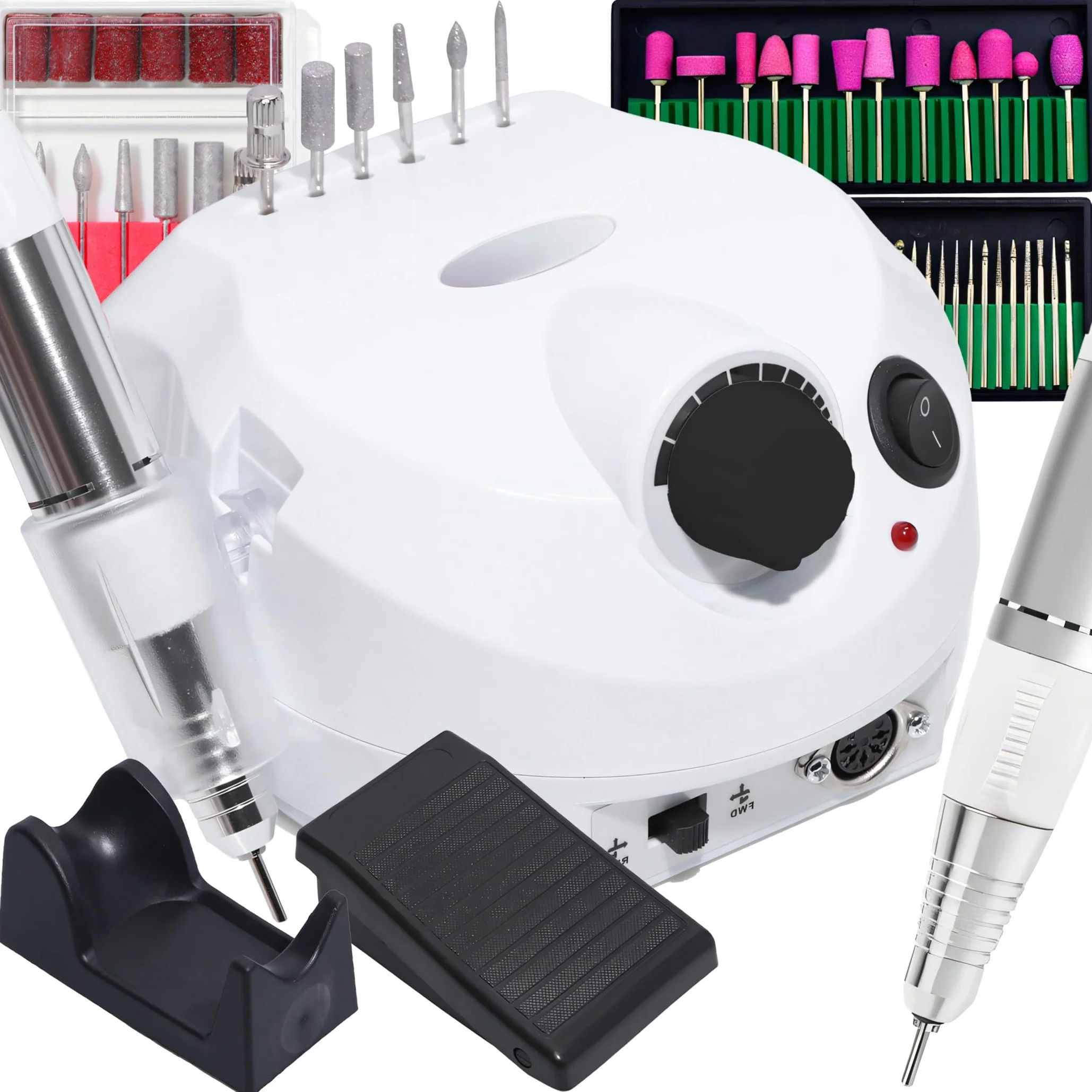 Retoo Elektryczna frezarka paznokci 45 000 obr./min, 65 W, zestaw 48 bitów, szlifierka żelowa, akrylowa, manicure, pedicure, pedał, zmiana kierunku