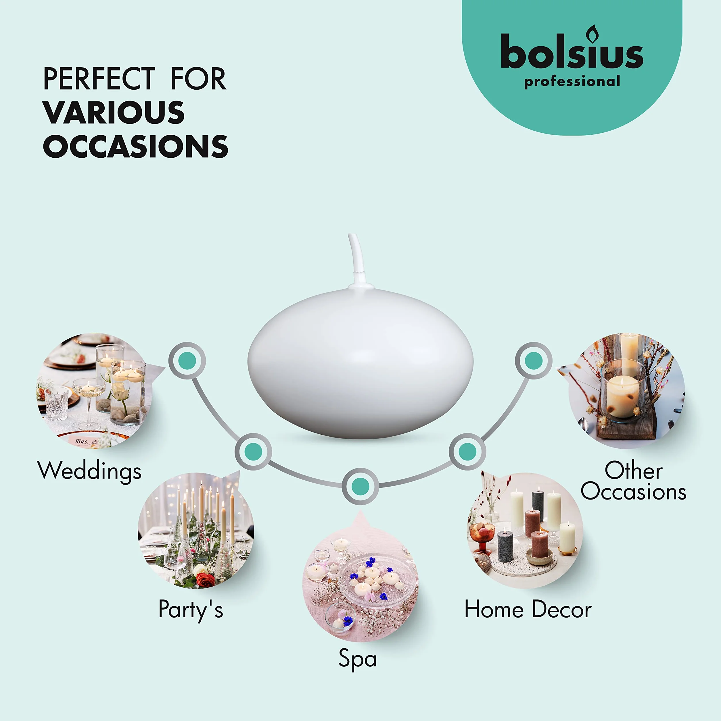 Bolsius Beautiful Flame Świeczka Pływająca, Biały, 20 sztuk
