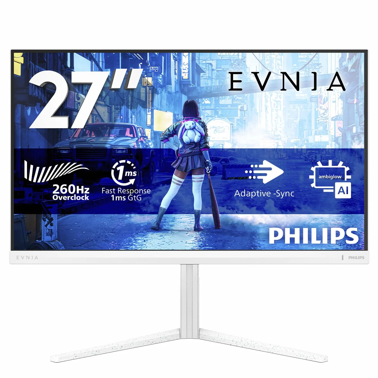 Philips Evnia Gaming Monitor 27M2N5201P 27 cali 260 Hz Fast IPS Płytka, 1ms GtG, HDR10, kompatybilny z G-Sync, regulacja wysokości (1920x1080 HDMI 1x 2.0 DP 1x 1.4) Biały