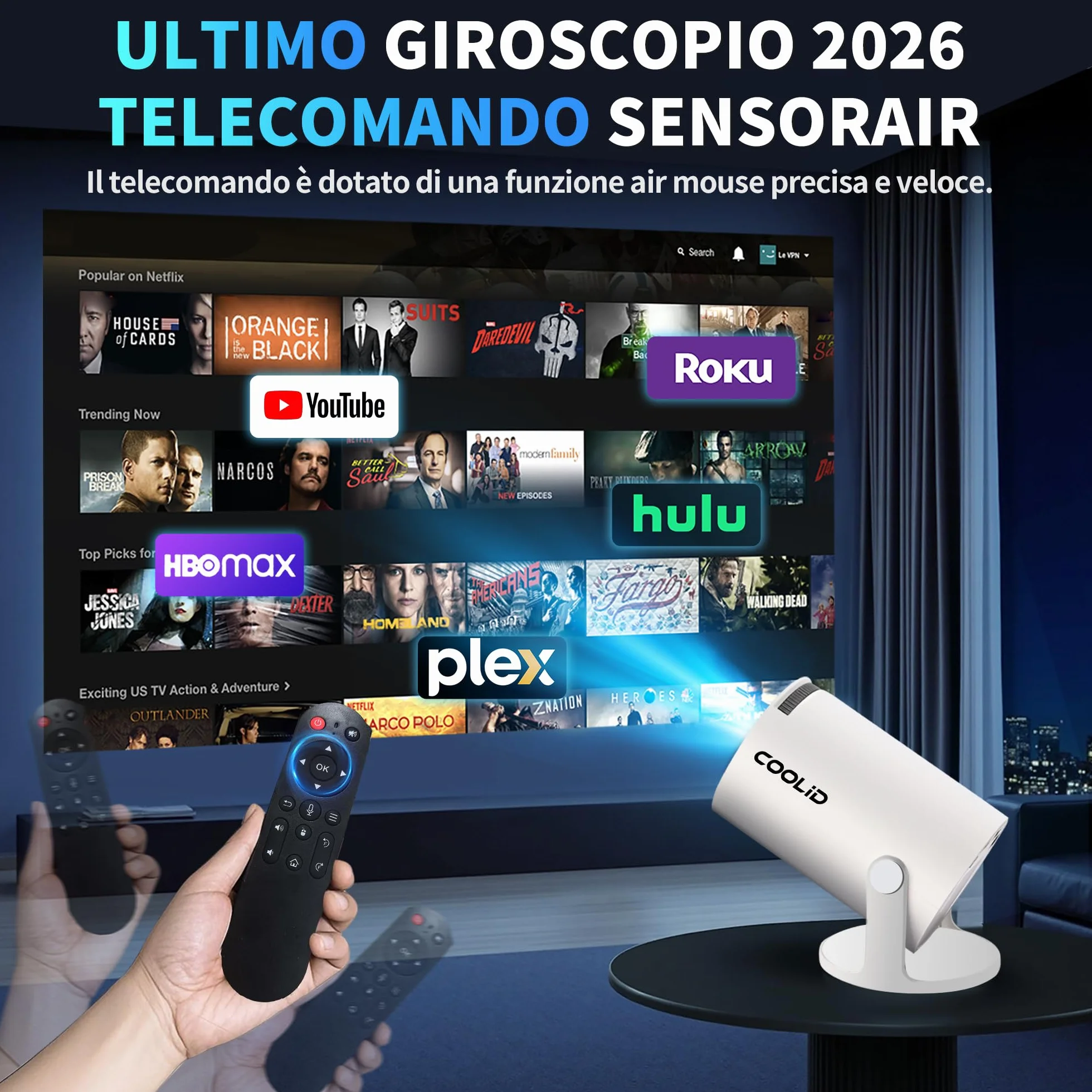 Mini projektor [wbudowana aplikacja i aktualizacja 2026] Przenośny projektor 4K 1080P z 5G WiFi 6 i BT 5.4 obsługuje obrót o 270°, automatyczna korekcja trapezowa, zastosowanie do telewizora Stick/USB