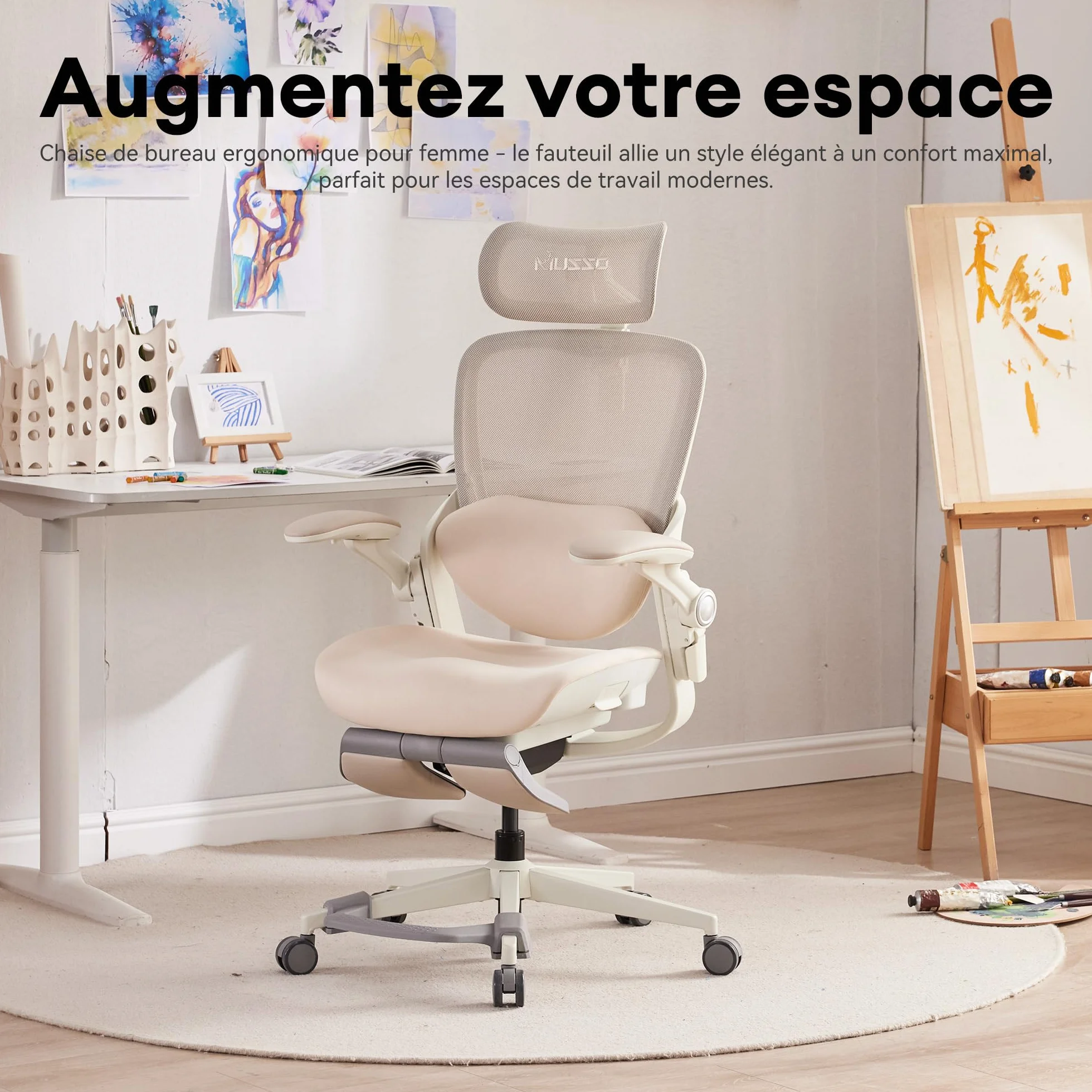 MUSSO E80 Muse FemmePosture™ Ergonomiczny fotel biurowy dla kobiet – nachylenie 135° i 3D podparcie lędźwiowe, 17 cm 4D podparcie głowy, wysuwana podpórka na nogi, regulacja głębokości i wysokości