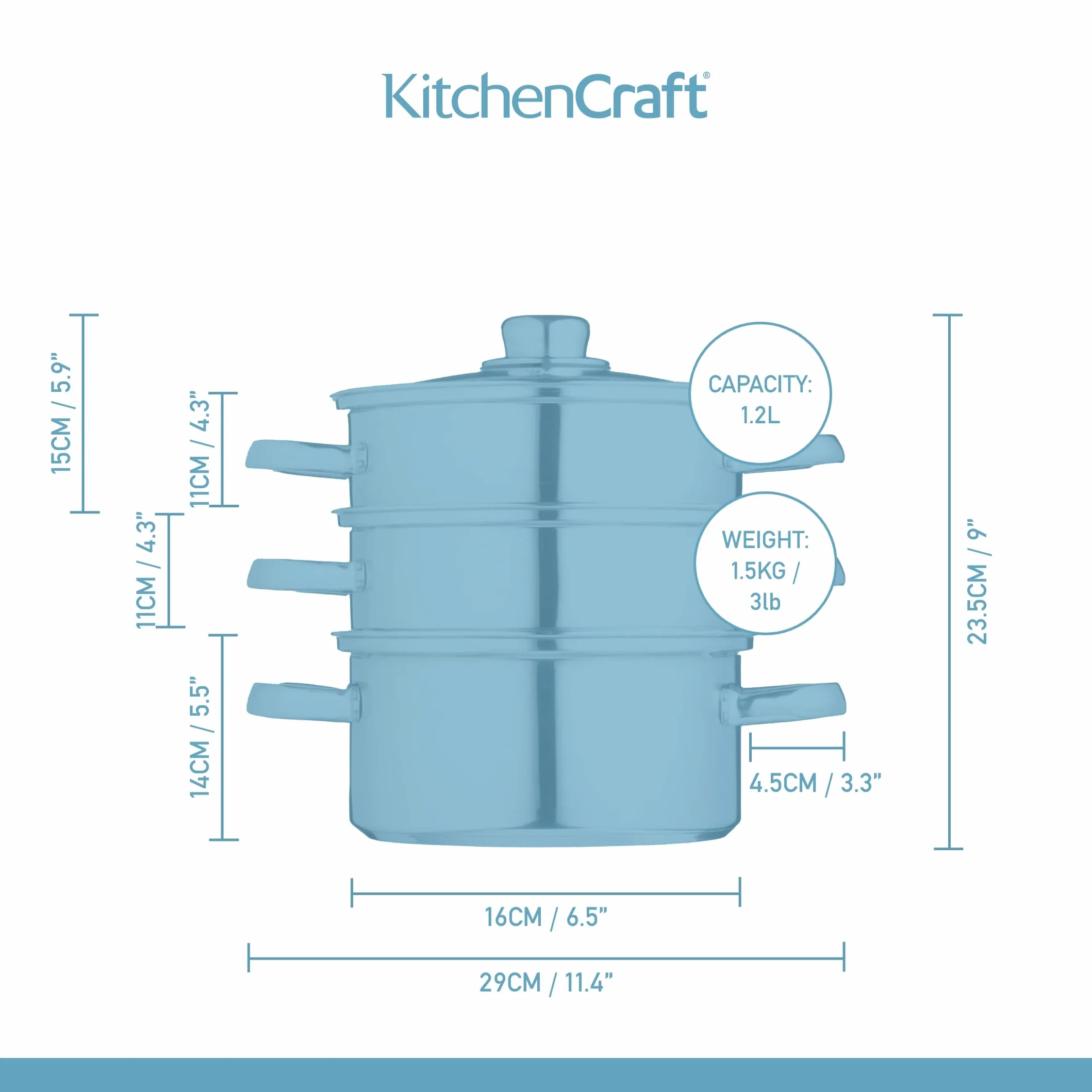 KitchenCraft Zestaw 3 garnków ze stali nierdzewnej 16 cm, 3-stopniowy, z zabezpieczeniem indukcyjnym