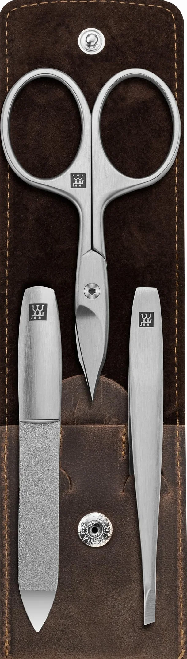 ZWILLING Zestaw do manicure (3 części, pielęgnacja paznokci i pedicure, etui z prawdziwej skóry, precyzyjny, z kombinowanymi nożyczkami do paznokci), premium, brązowy