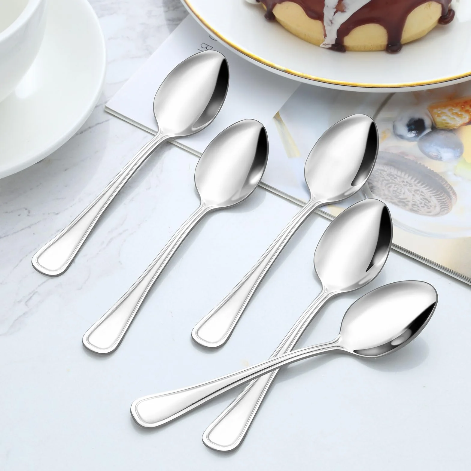 BEWOS - 24-sztukowy zestaw łyżek do herbaty, ilyżki do kawy z nierdzewnej stali o długości 13,7 cm (5,4 cali), ilyżki do espresso, ilyżki do deseru, małe ilyżki, z połyskującą powierzchnią
