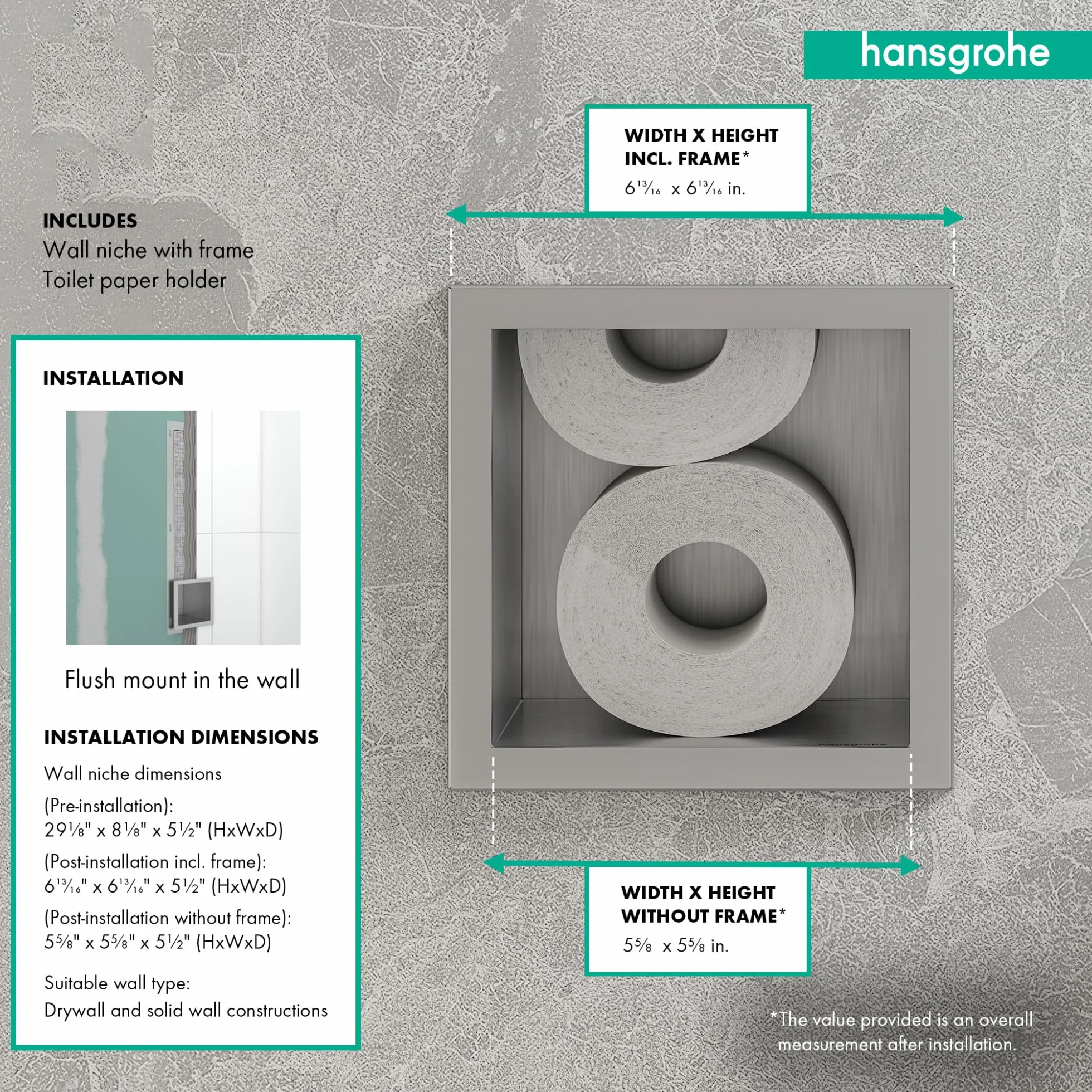 hansgrohe XtraStoris Original Wnęka ścienna na zapas 6 rolek papieru toaletowego, stal szlachetna szczotkowana