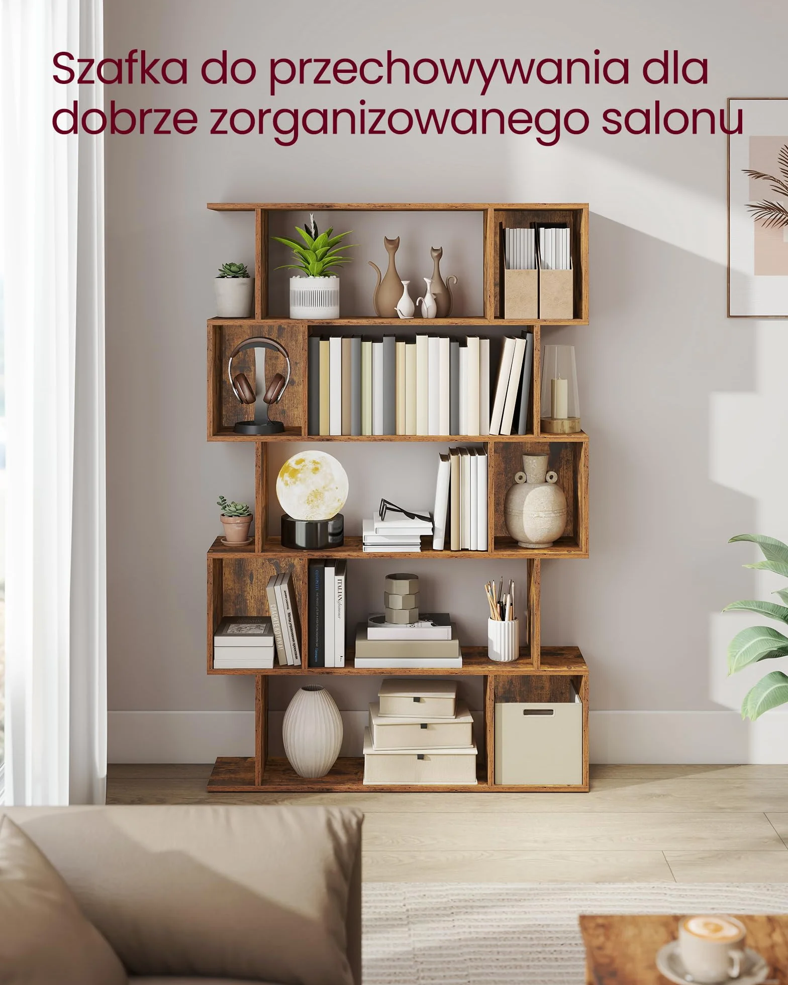 VASAGLE Regał na książki, 5-poziomowy, LBC416K01, regał do przechowywania z otwartymi przegródkami, do salonu, sypialni, biura, rustykalny brąz, 24 x 90 x 159 cm
