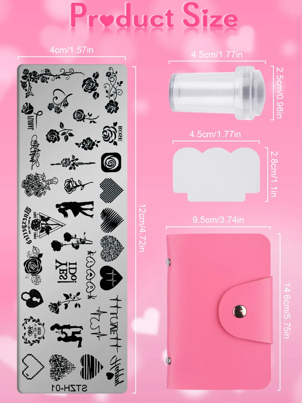 Kalolary 9 szt. Szablony do Stemplowania Paznokci Zestaw Narzędzi do Manicure Nail Plates Stemple Manicure Szablony Jednorożec Wysoki Obcas Serce Motyw do Walentynki Paznokci Płytki