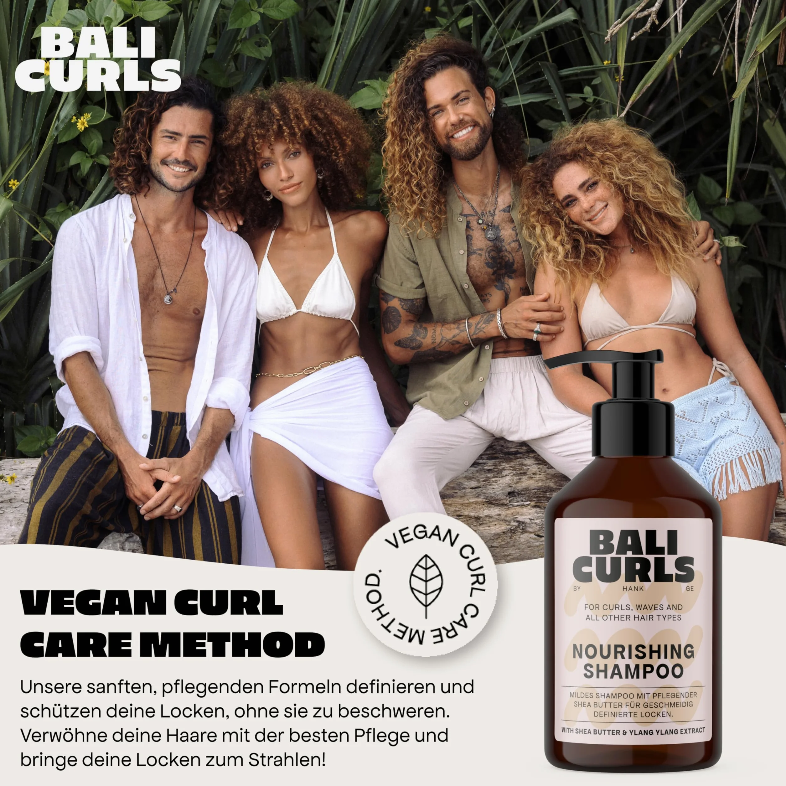 BALI CURLS szampon odżywczy – odżywczy szampon do włosów – wysokiej jakości szampon do naturalnych loków – wegański środek do mycia włosów dla gładkich, zdrowych włosów – 250 ml