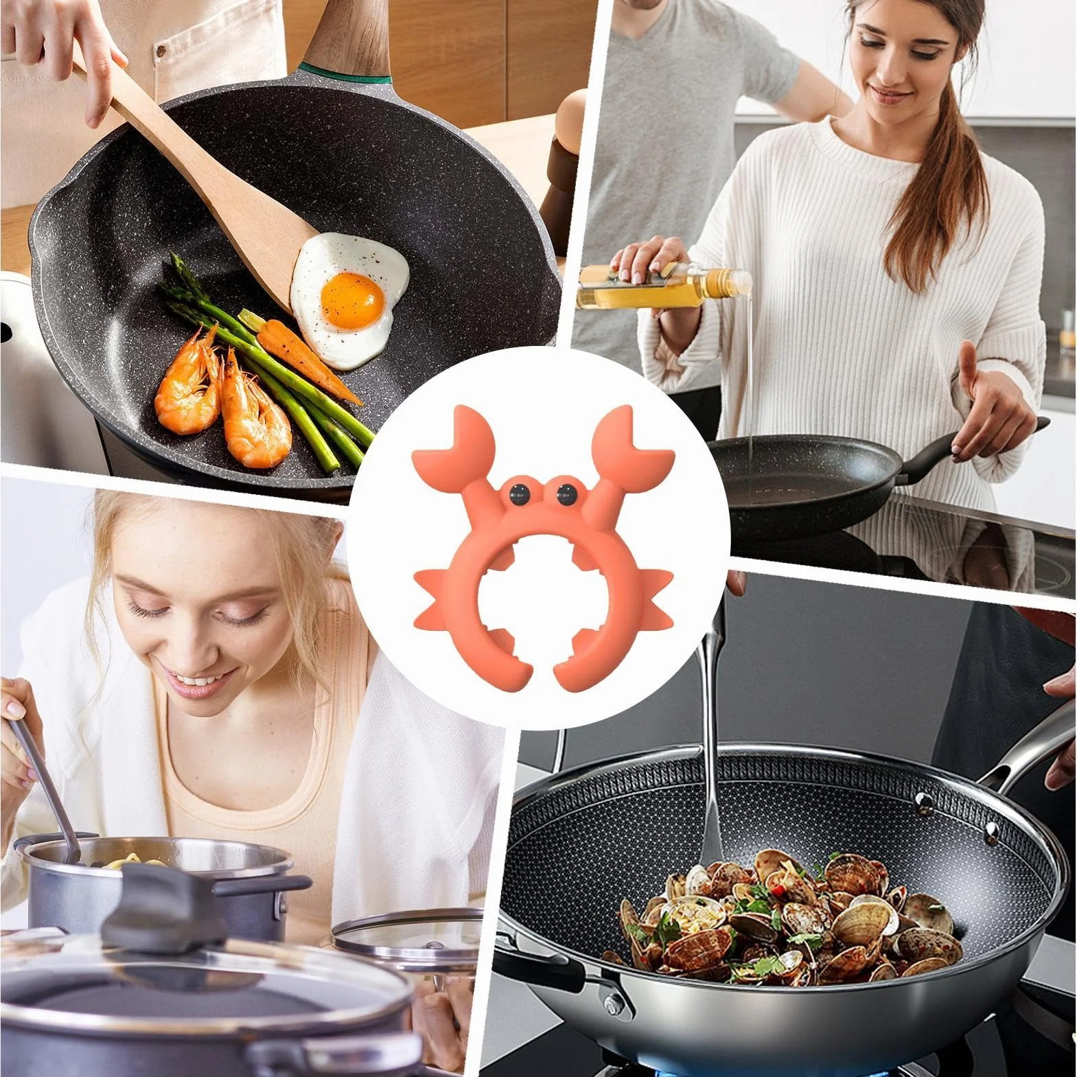 Cute Silicone Crab Spoon Holder Utensil Rest 5.8x6.5cm Anti-Overflow Ladle Holder for Stove Top