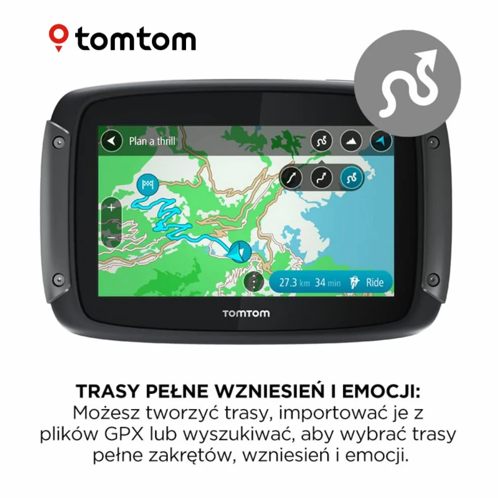 TomTom Rider 500 nawigacja motocyklowa GPS (ekran 4,3", planowanie krętych i pagórkowatych tras, mapy Europy, Wi-Fi, TomTom Traffic)