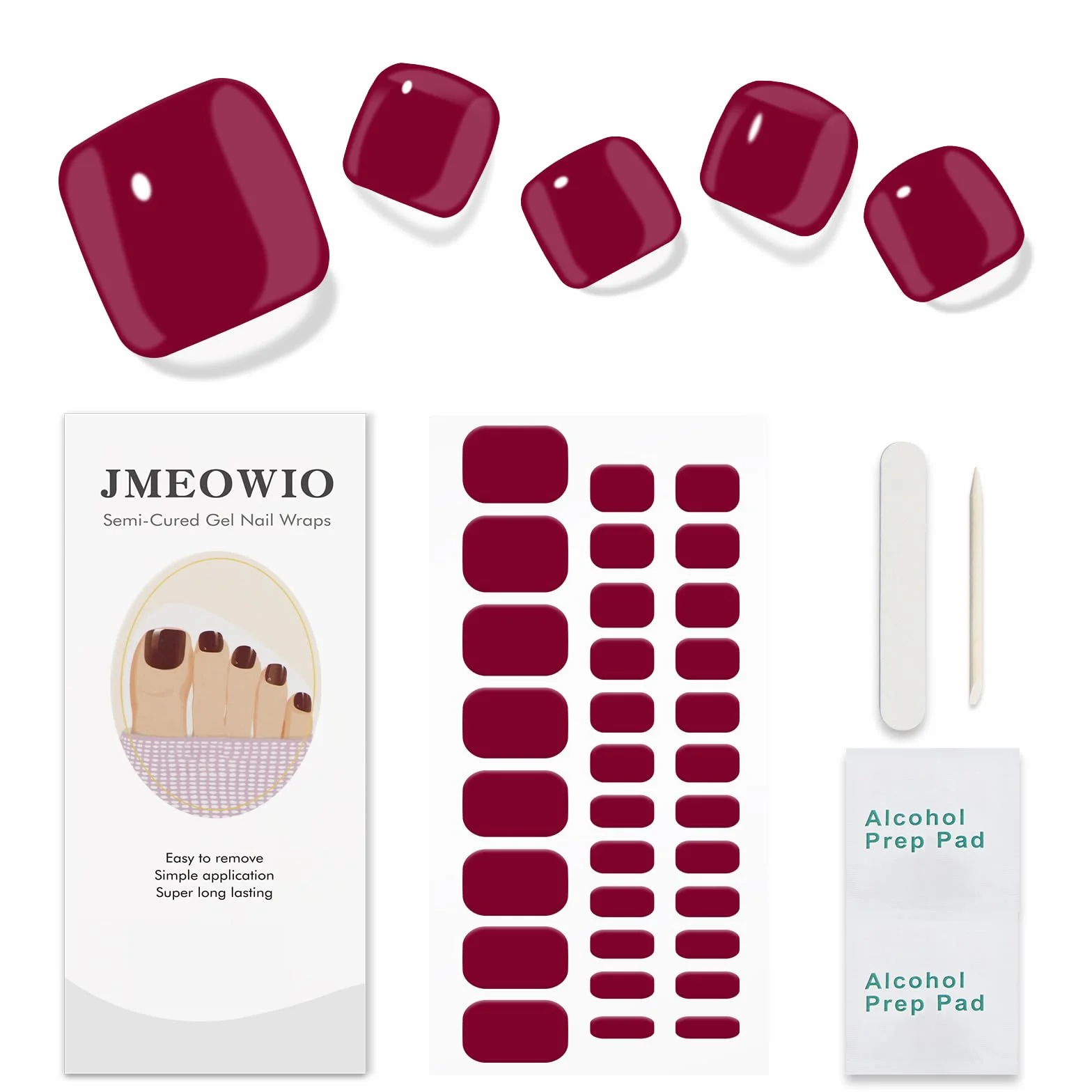 JMEOWIO Wino Czerwona folia do paznokci Żel UV Nail Art naklejka na paznokcie samoprzylepne samoprzylepne dekoracje do paznokci