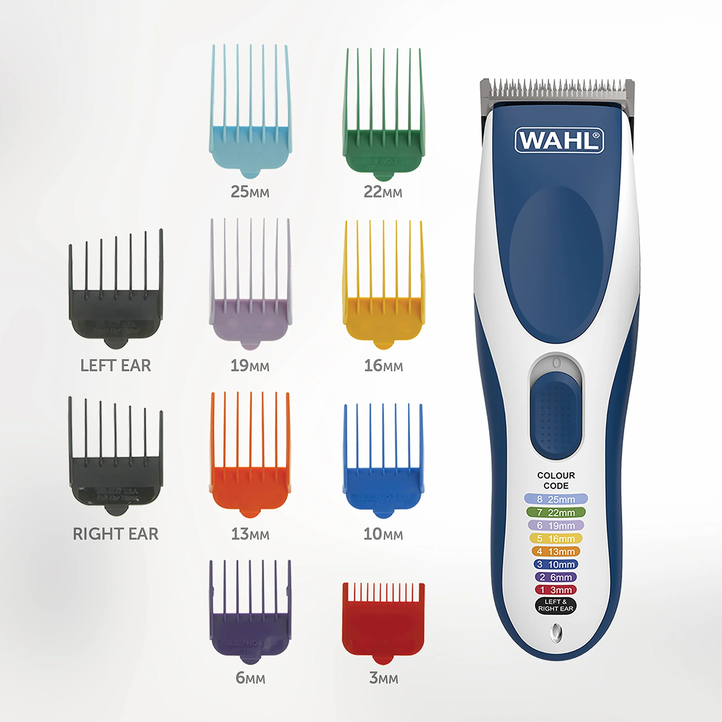 Wahl Color Pro bezprzewodowa maszynka do strzyżenia włosów, maszynka do strzyżenia włosów dla mężczyzn, golarka do włosów, męska maszynka do strzyżenia włosów z oznaczeniem kolorystycznym, przewodnik do strzyżenia włosów, łatwe strzyżenie w domu.