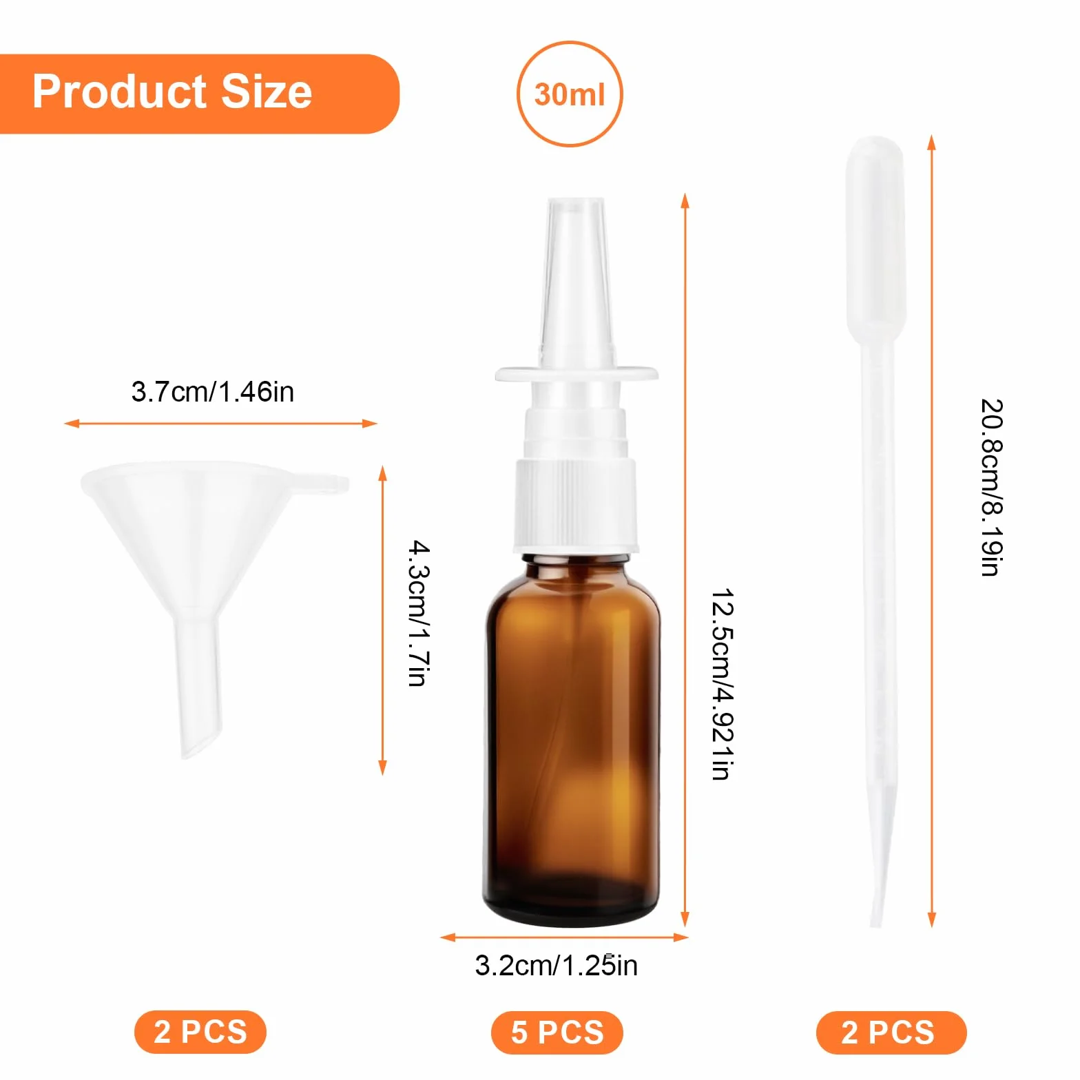 5 sztuk 30 ml butelka z aerozolem do nosa, pusta, szklana, butelka z rozpylaczem do nosa, wielokrotnego użytku, do ponownego napełniania, kolor brązowy