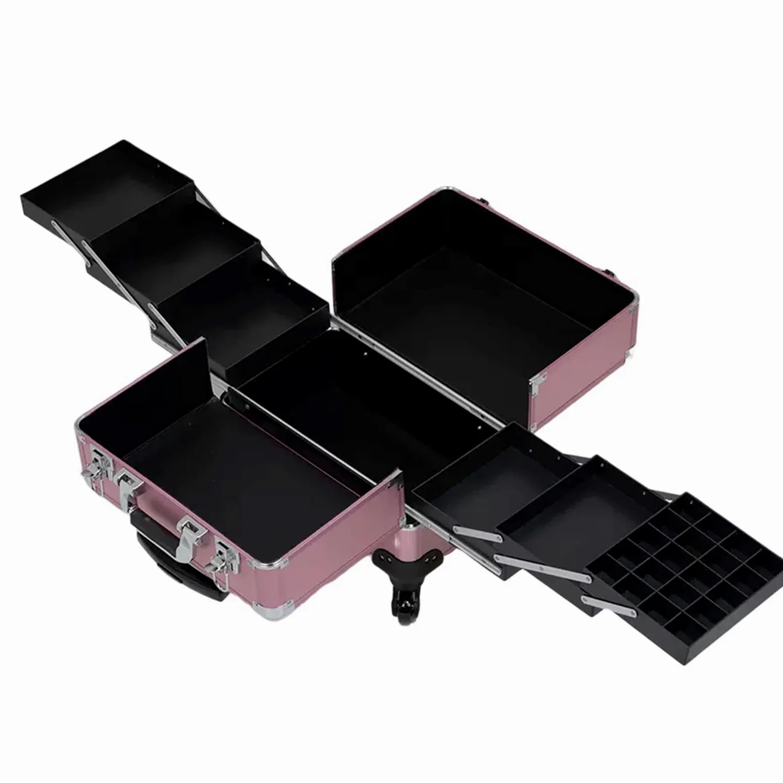 Walizka na kółkach, walizka na kółkach do makijażu, przenośny wózek kosmetyczny, etui na manicure, aluminiowa walizka na makijaż, na przybory do paznokci, kosmetyczka, podróżna kosmetyczka,